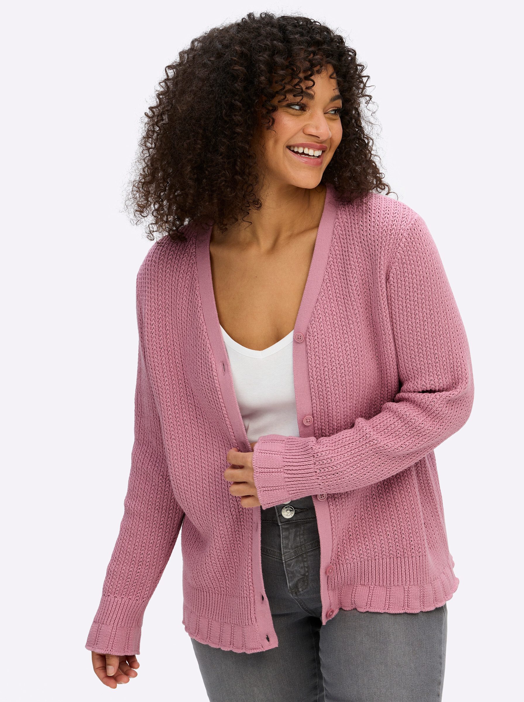 Sheego Strickjacke Strickjacke Langarm Ajour