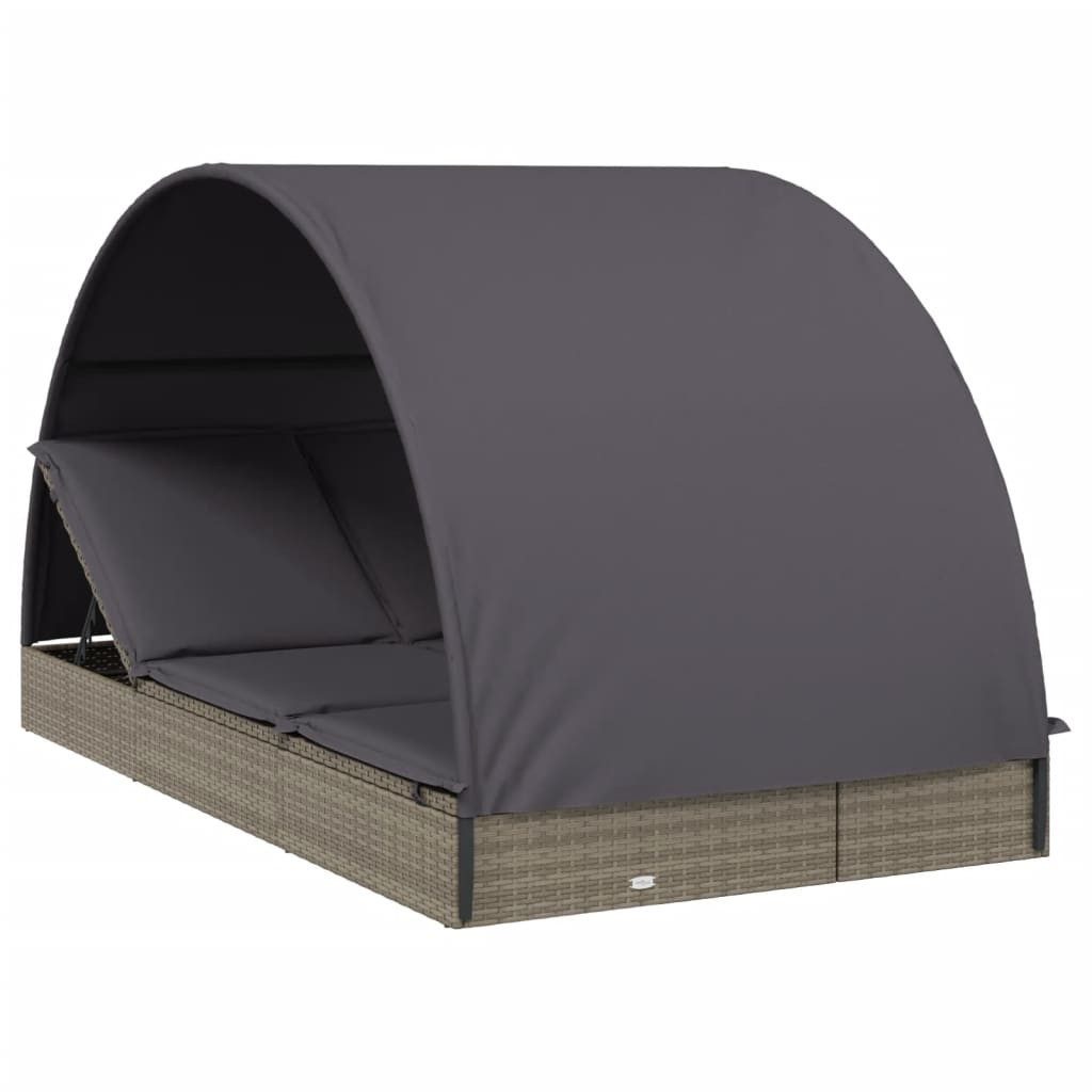 furnicato Gartenliege 2-Personen Sonnenliege mit rundem Dach 211x112x140 cm Grau, Witterungsbeständiges Garten-Sofabett mit verstellbarer Sitzfläche