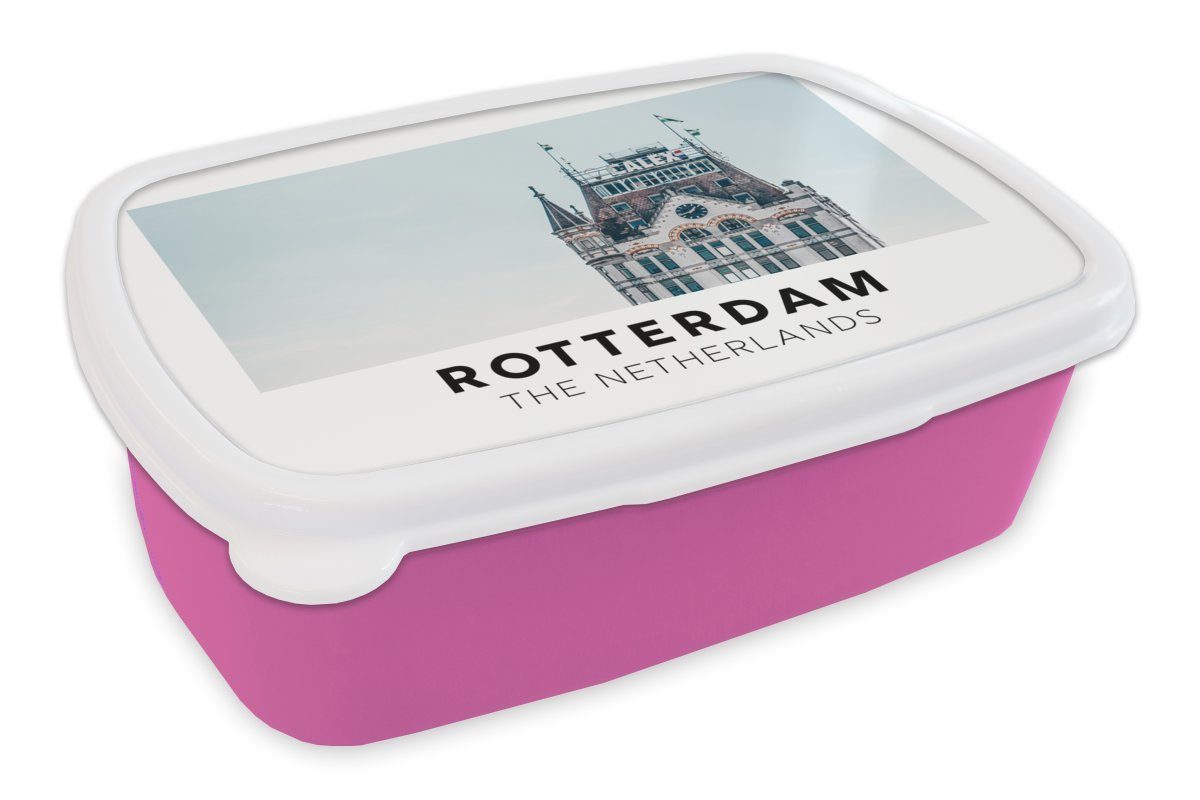 MuchoWow Lunchbox Rotterdam - Niederlande - Startseite, Kunststoff, (2-tlg), Brotbox für Erwachsene, Brotdose Kinder, Snackbox, Mädchen, Kunststoff rosa