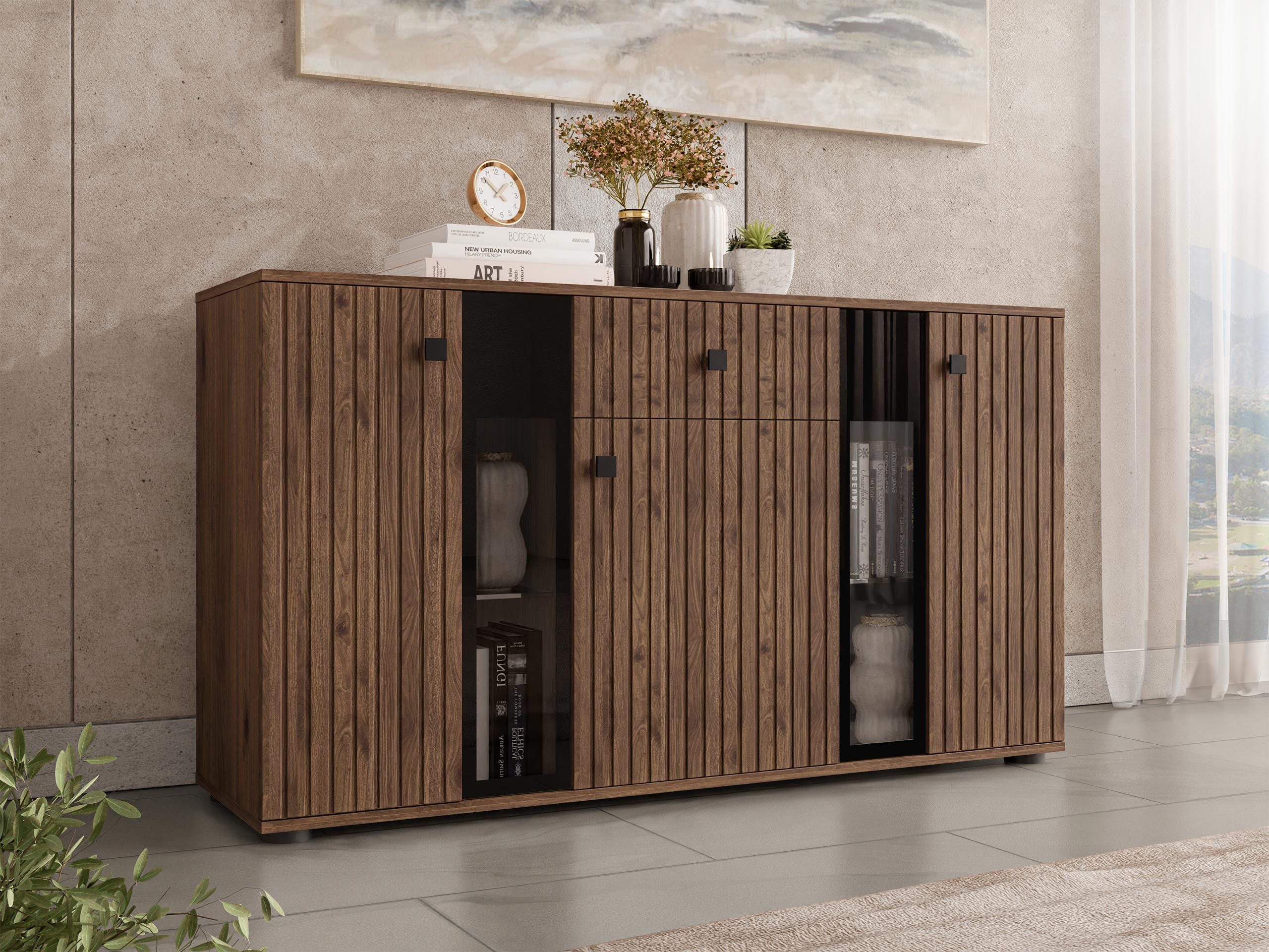 MIRJAN24 Kommode Salsa II (mit 3 Türen und Schublade), mit Glasregale, LED-Beleuchtung als Option – Bild 2 von 5