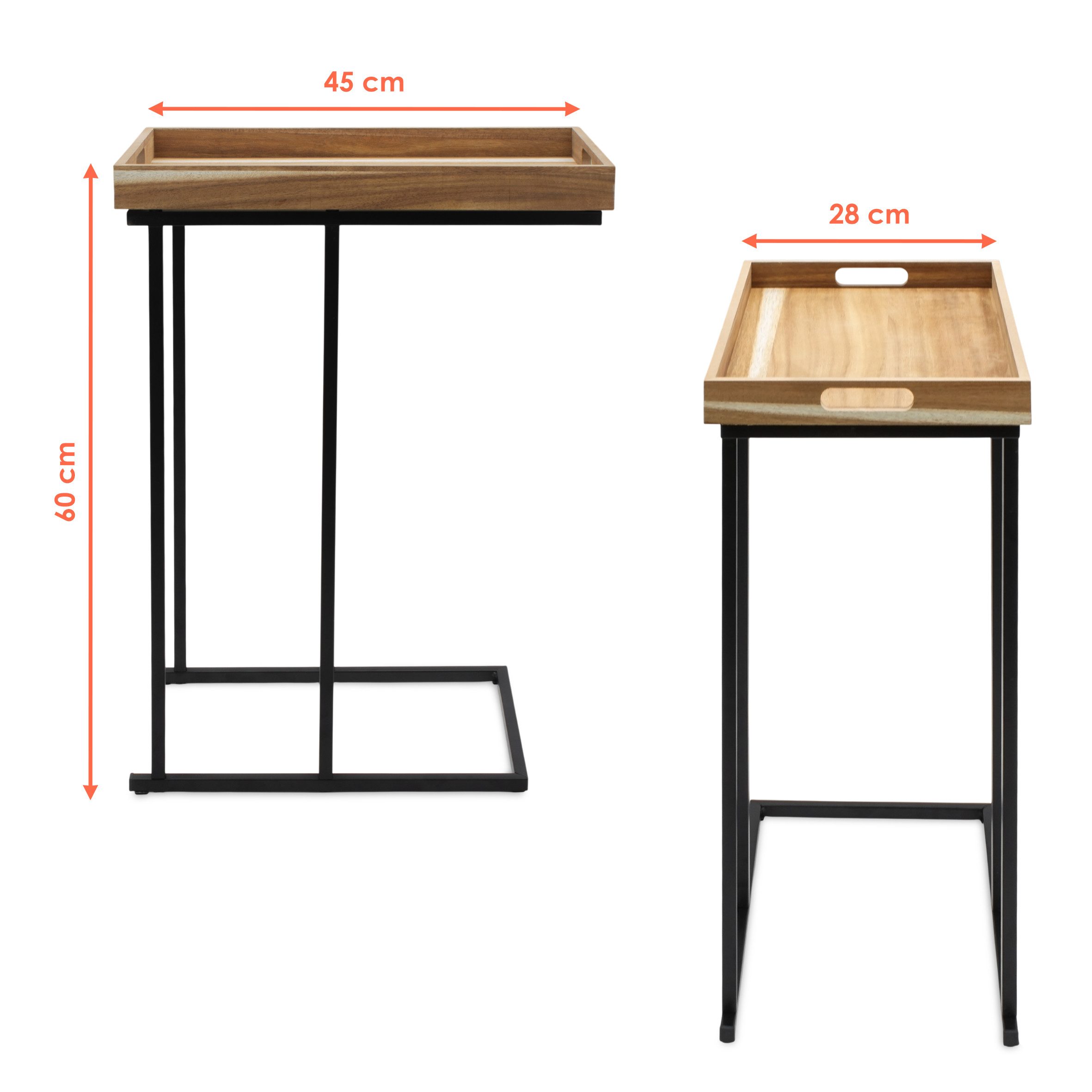 Spetebo Beistelltisch Metall Beistelltisch mit Holz Tablett - 60 x 45 cm (Anzahl, 1-St., Stück), platzsparend