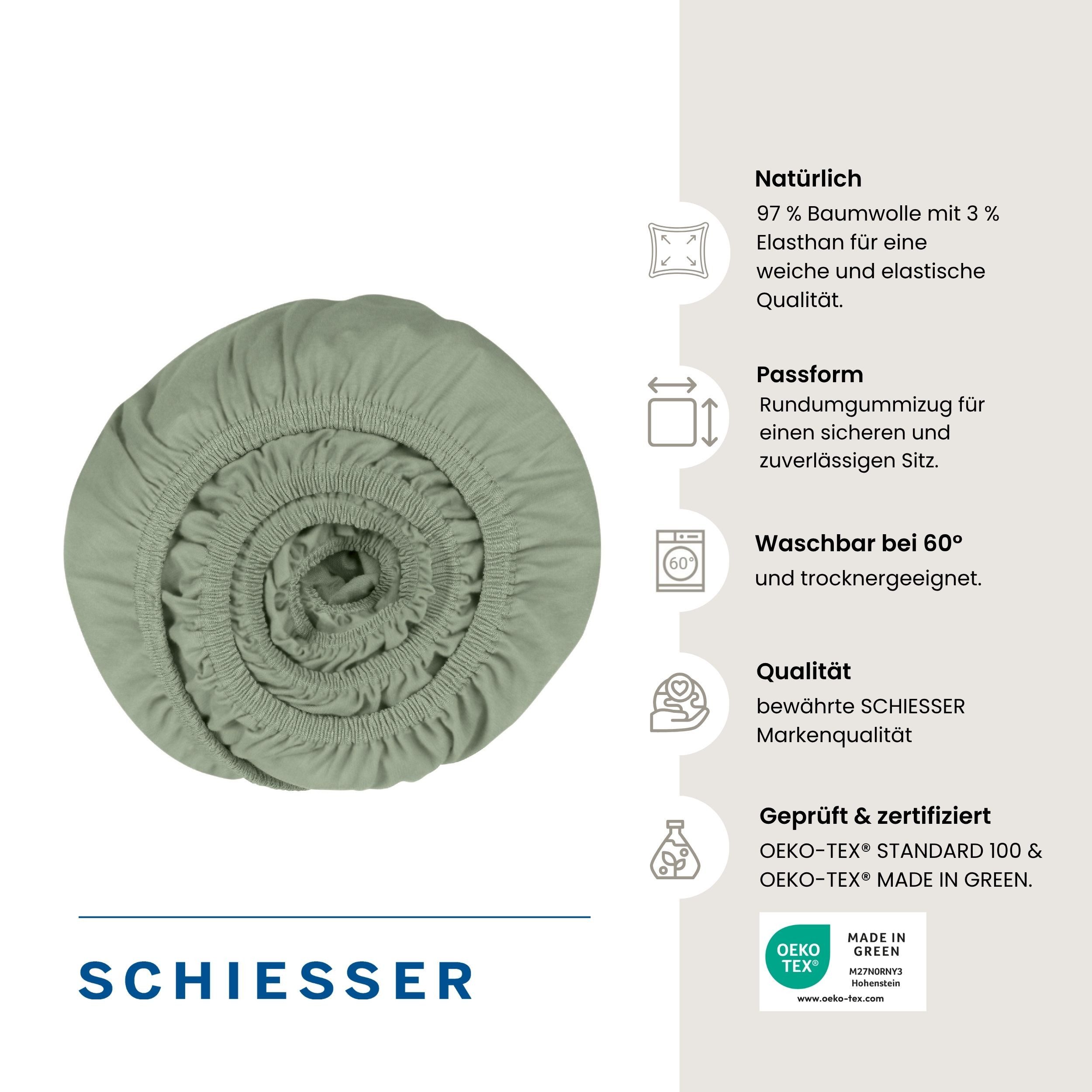 Schiesser Spannbettlaken Elli aus weicher Baumwolle mit Elasthananteil für flexiblen Sitz, Jersey-Elasthan, Gummizug: rundum, (1 Stück), für hohe Matratzen und  – Bild 2 von 5