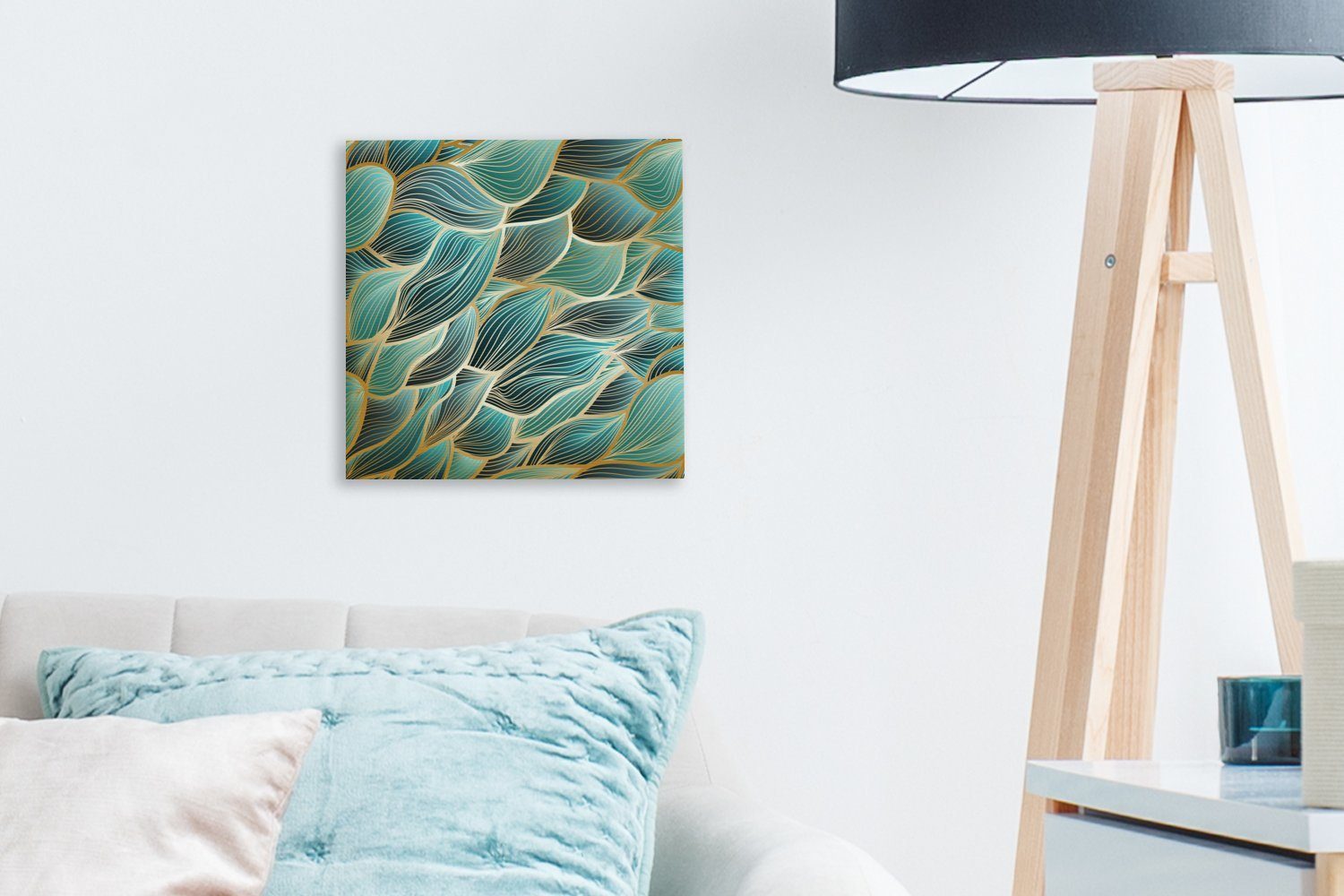 Bilder St), Hintergrund, (1 für blauem Wohnzimmer Schlafzimmer OneMillionCanvasses® Leinwandbild Goldene Wellen Leinwand auf