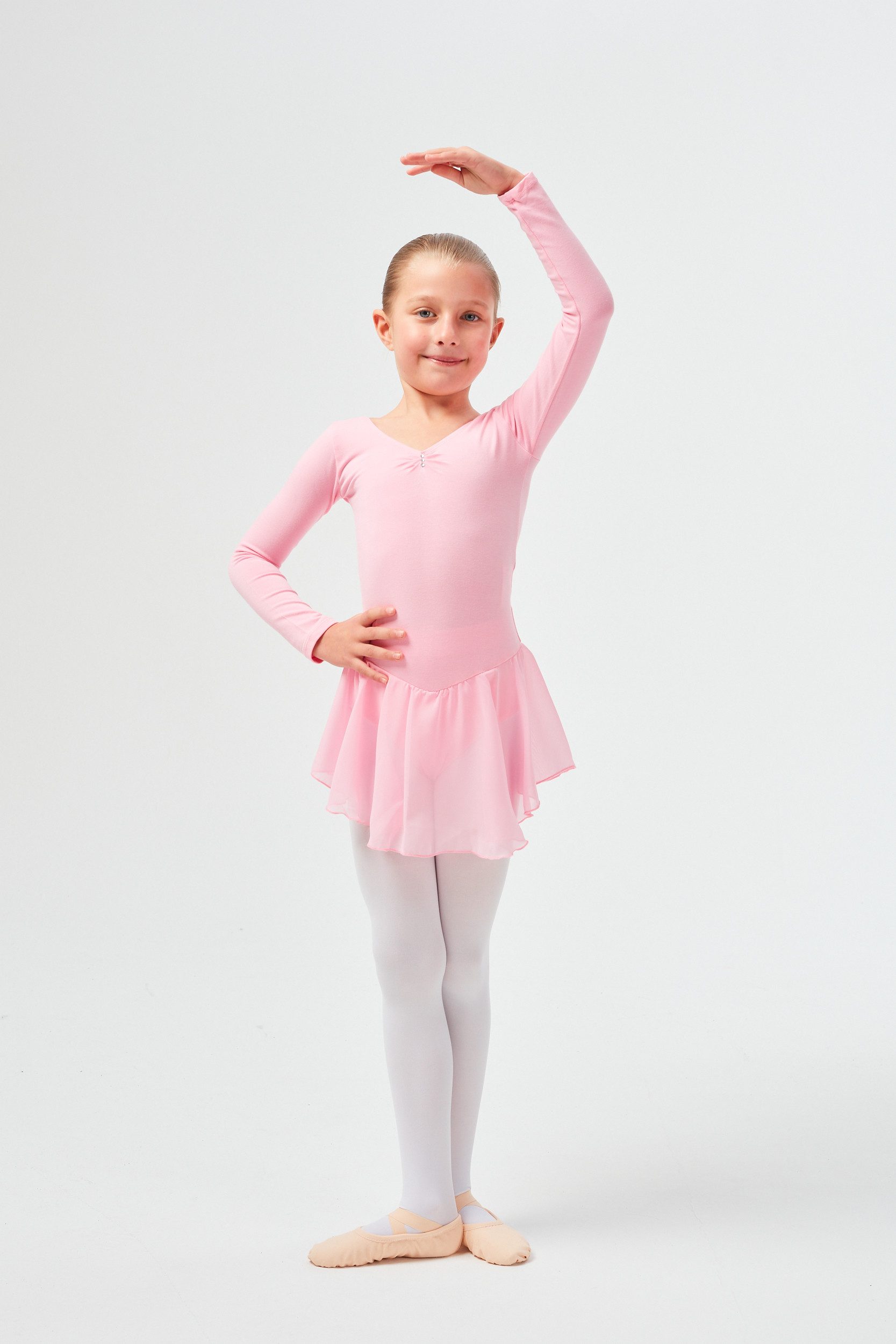 tanzmuster Chiffonkleid Ballettkleid Anna mit Glitzersteinen Mädchen Ballettbody mit Chiffon Röckchen