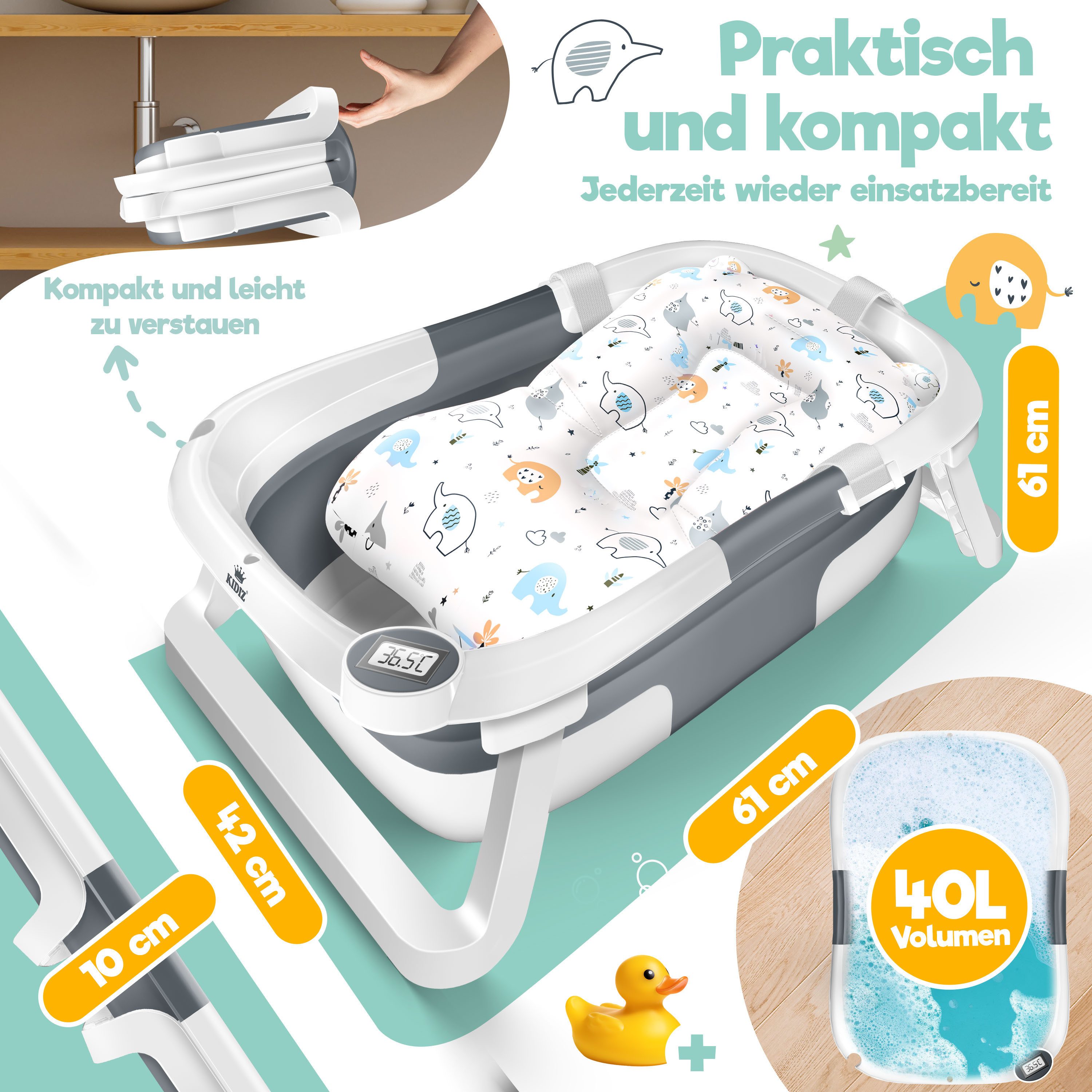 KIDIZ Babybadewanne, Baby Badewanne für Neugeborene Kleinkinder 0-12 Monate Babywanne