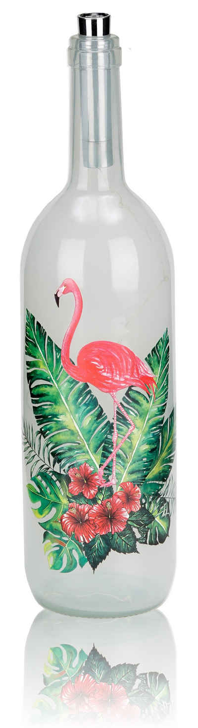 BRUBAKER LED Dekolicht Lichterflasche "Flamingo" mit 10 LED Sternen, LED Lichterkette, Warmweiß, Dekoleuchte mit Motivaufdruck, Party Licht Deko, Höhe 34,7 cm