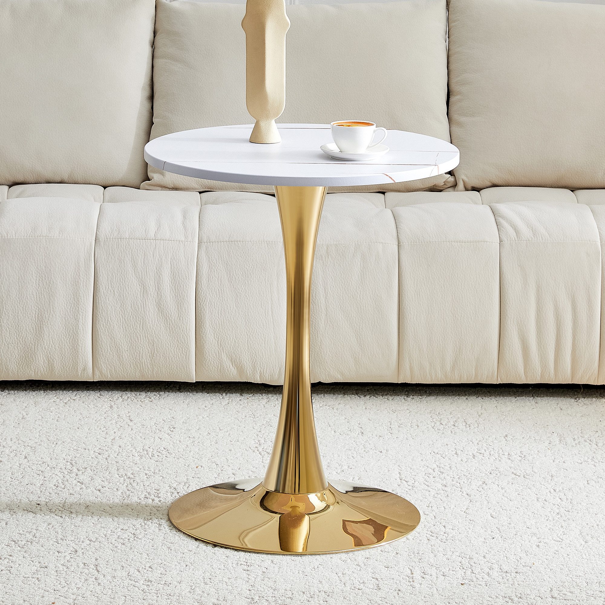 STILVORA Couchtisch runder Beistelltisch Sofatisch Wohnzimmertisch in Maserungsoptik (Kaffeetisch, Verstärkte, weitläufige und ebene Tischplatte, Großzügiger Beinfreiraum, Einfache Montage), Holzmaserungs-Optik