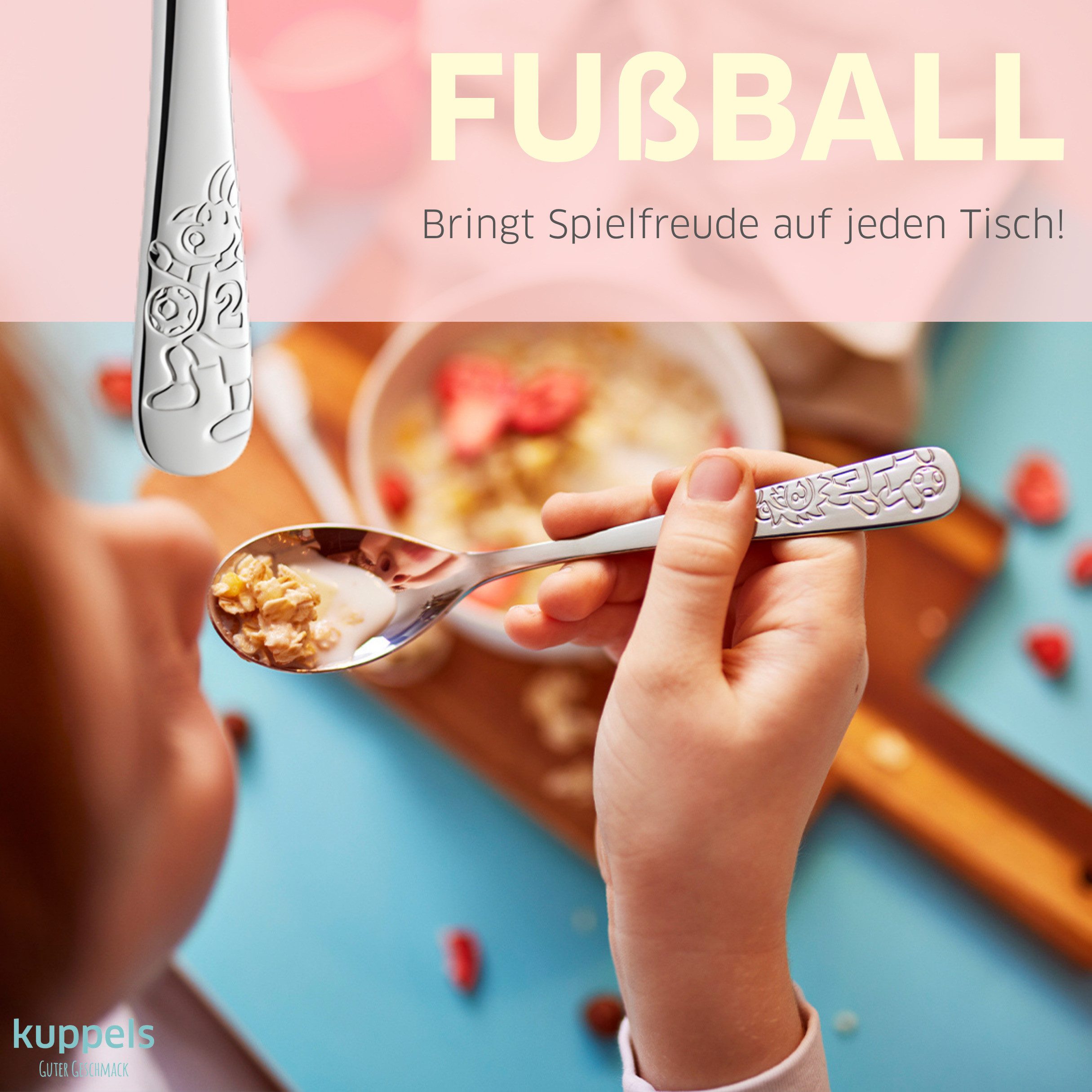 Kuppels Kinderbesteck FUßBALLFREUNDE (4-tlg), 1 Personen, 13/0 18/10, spülmaschinenfest, hochglanzpoliert
