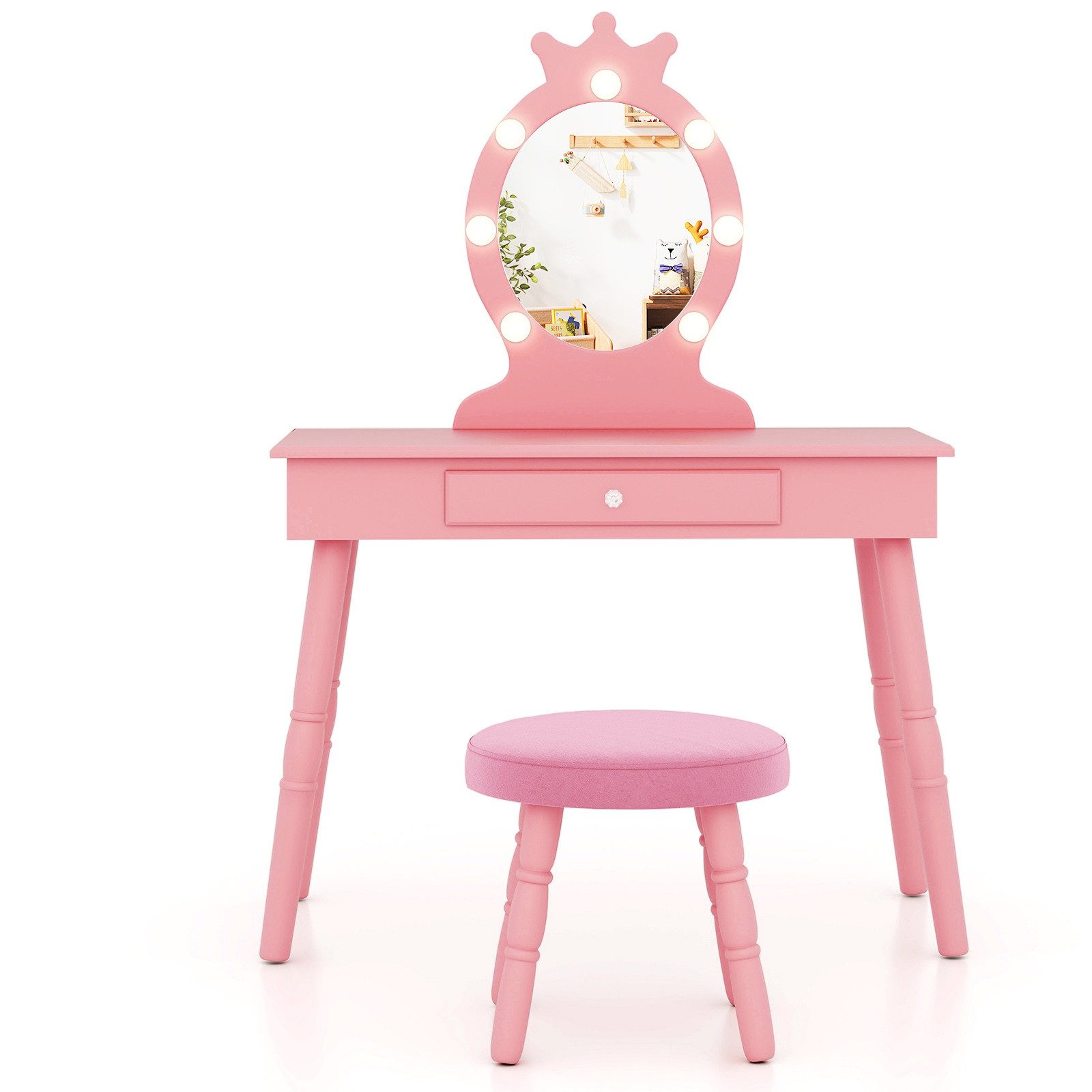 COSTWAY Schminktisch Kinderschminktisch mit Hocker, mit LED Beleuchtung günstig online kaufen