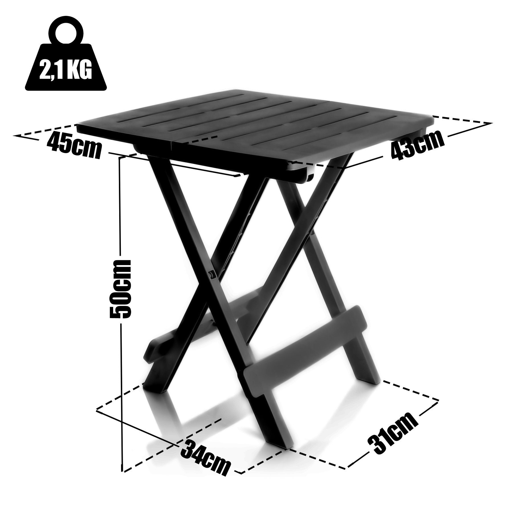 BigDean Klapptisch Klapptisch klein in anthrazit aus Kunststoff LxBxH 45x43x50cm (Packung, 1-St., Klapptisch), Wetterfest, Klappbar, Kompakt, Robust