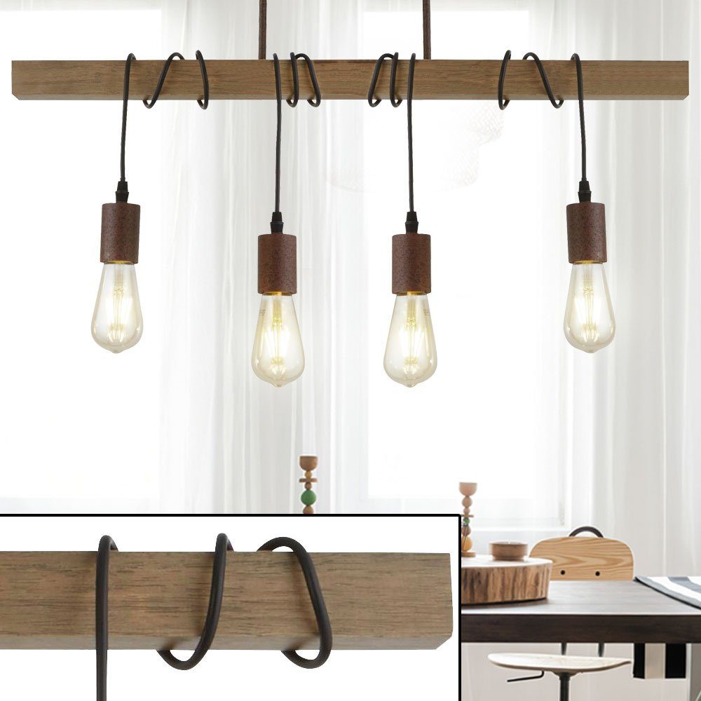 etc-shop Hängeleuchte, Leuchtmittel nicht inklusive, Retro Decken Hänge Lampe Holz Balken Pendel Leuchte Wohn Zimmer