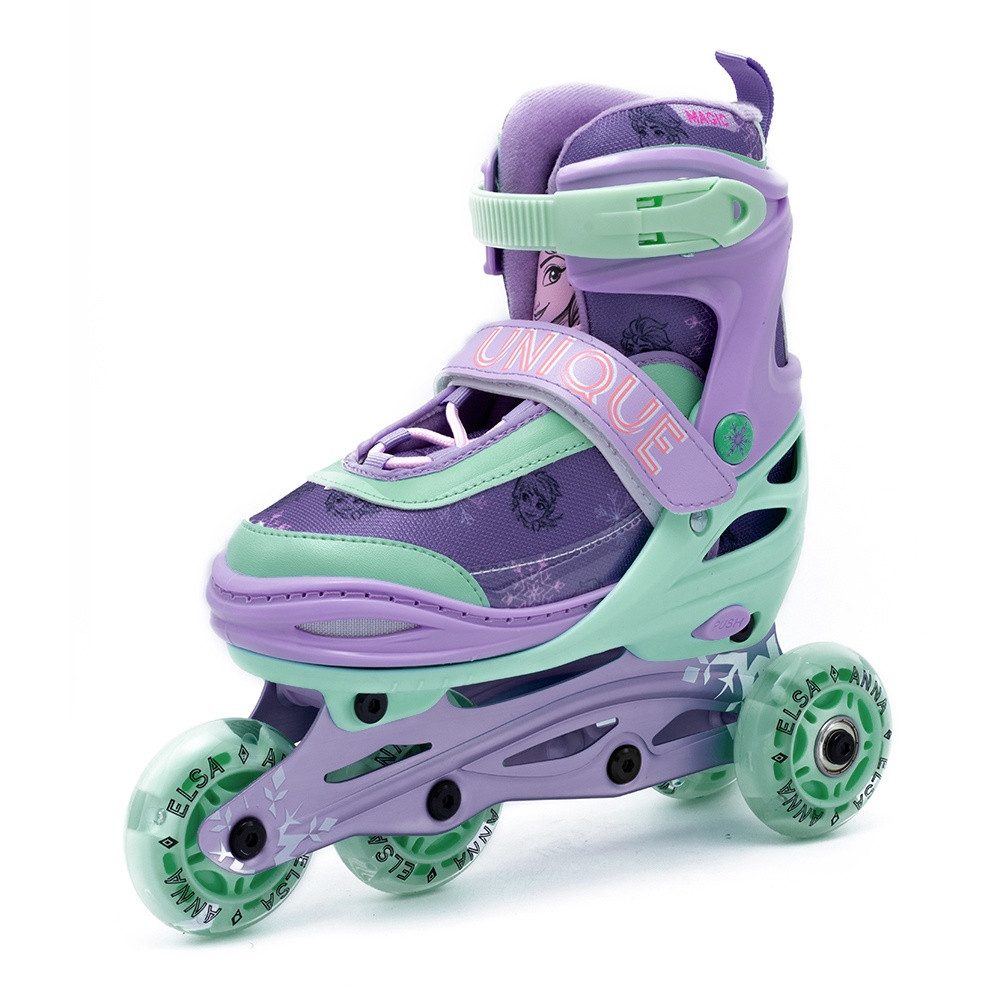 Seven Polska Inlineskates Kinder Inliner Frozen 3in1 Softboots Gr. 34-37 lila mint mit LED
