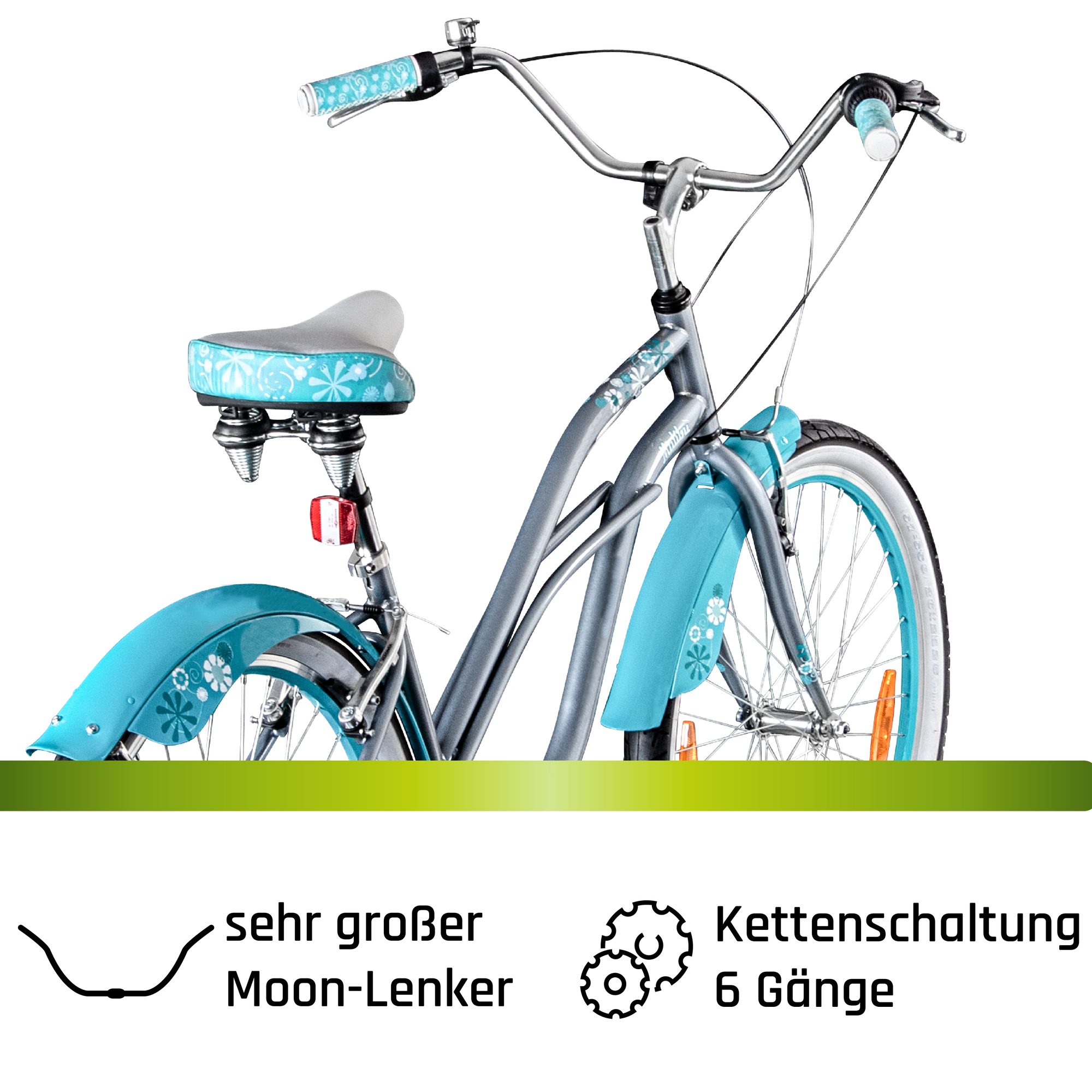 Galano Cruiser Malibu, 6-speed, derailleur gears, beach cruiser, retro bicycle for riders 150 cm and taller, 6-speed women's bicycle