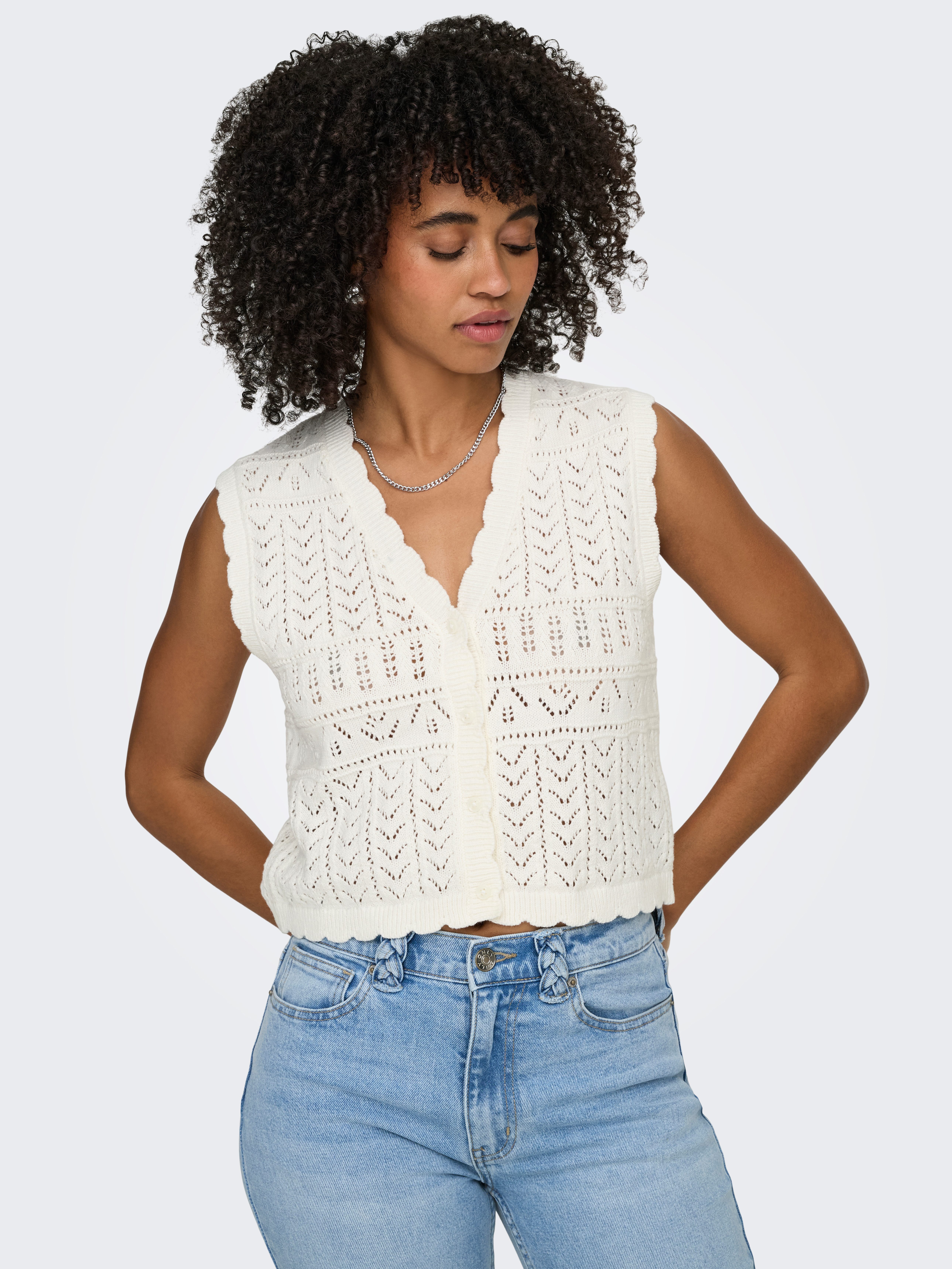 ONLY Strickjacke ONLIRINA V-NECK BUTTON VEST KNT NOOS Baumwollmischung