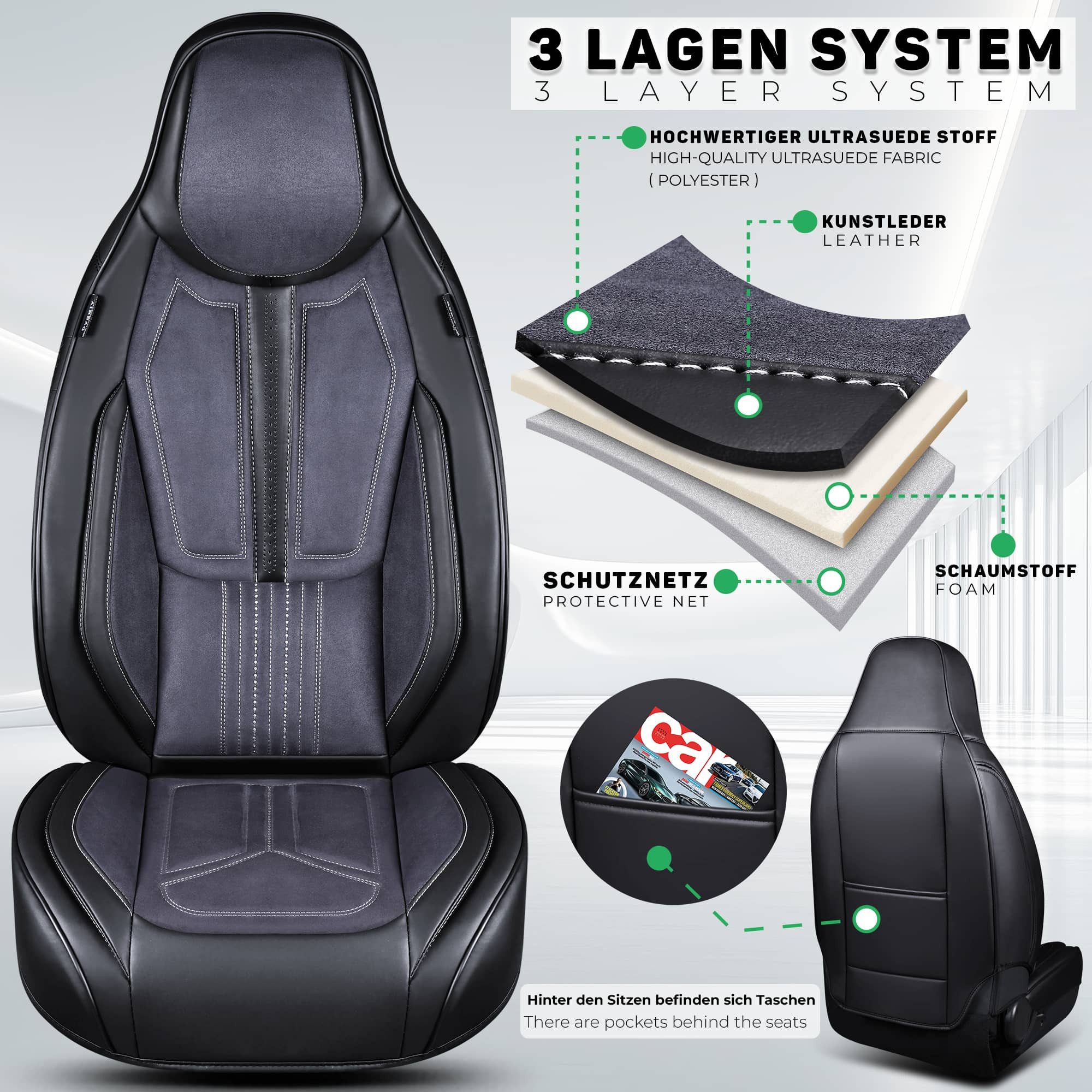 BREMER SITZBEZÜGE Autositzbezug für Hyundai Nexo Bj ab 2018 (DS1), Set, Schonbezüge Sitzbezüge Fahrer und Beifahrer, in Schwarz/Grau