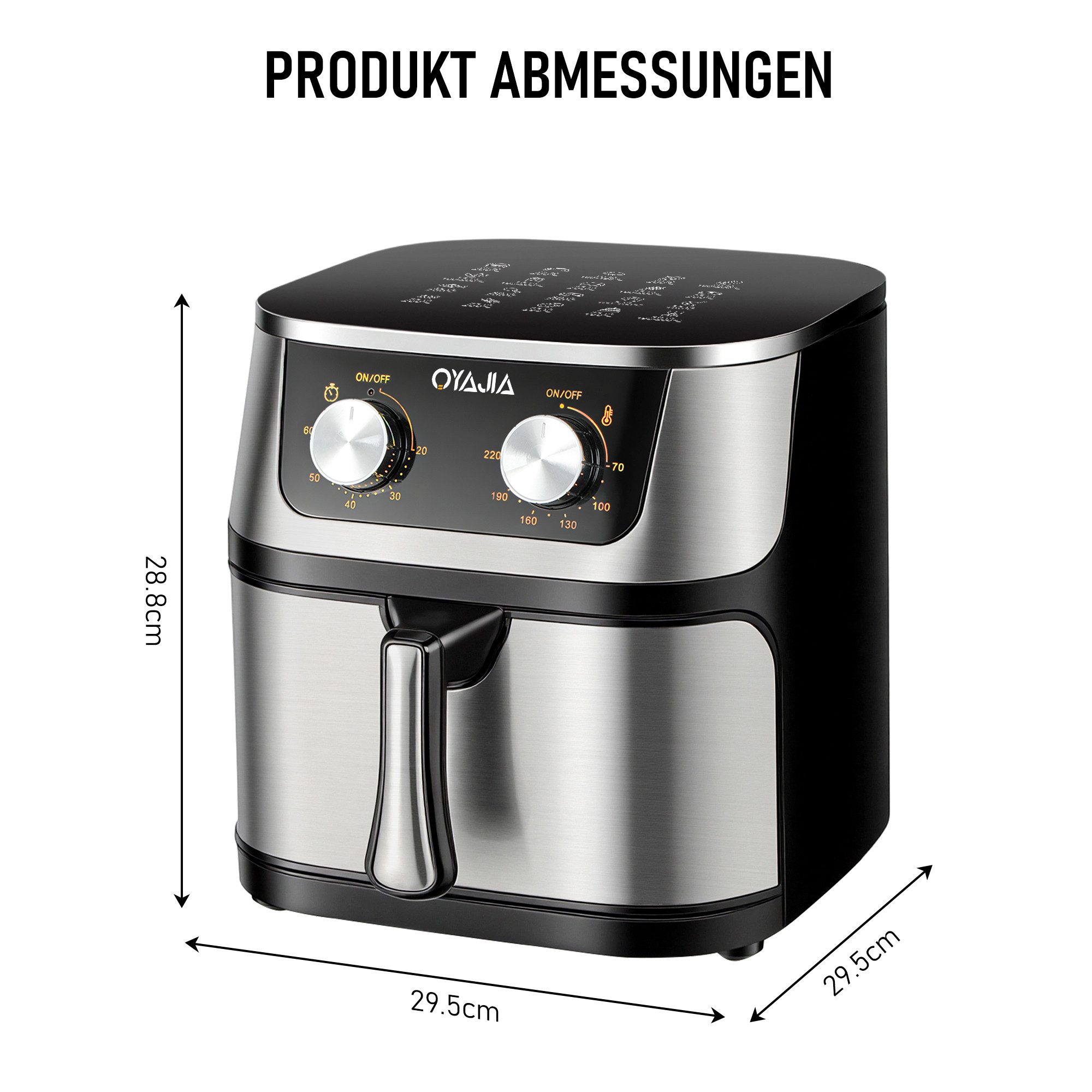 oyajia Heißluftfritteuse 10,5 L Airfryer, einfache Bedienung, ölfreies Frittieren, 60 Min Timer, bis zu 200° C, Antihaft-Beschichtung, 1800,00 W, fettarmes Kochen