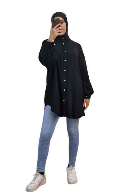 HELLO MISS Blusenkleid Musselin Oversize Bluse in Lang, Baumwolle Hemd in Unifarbe