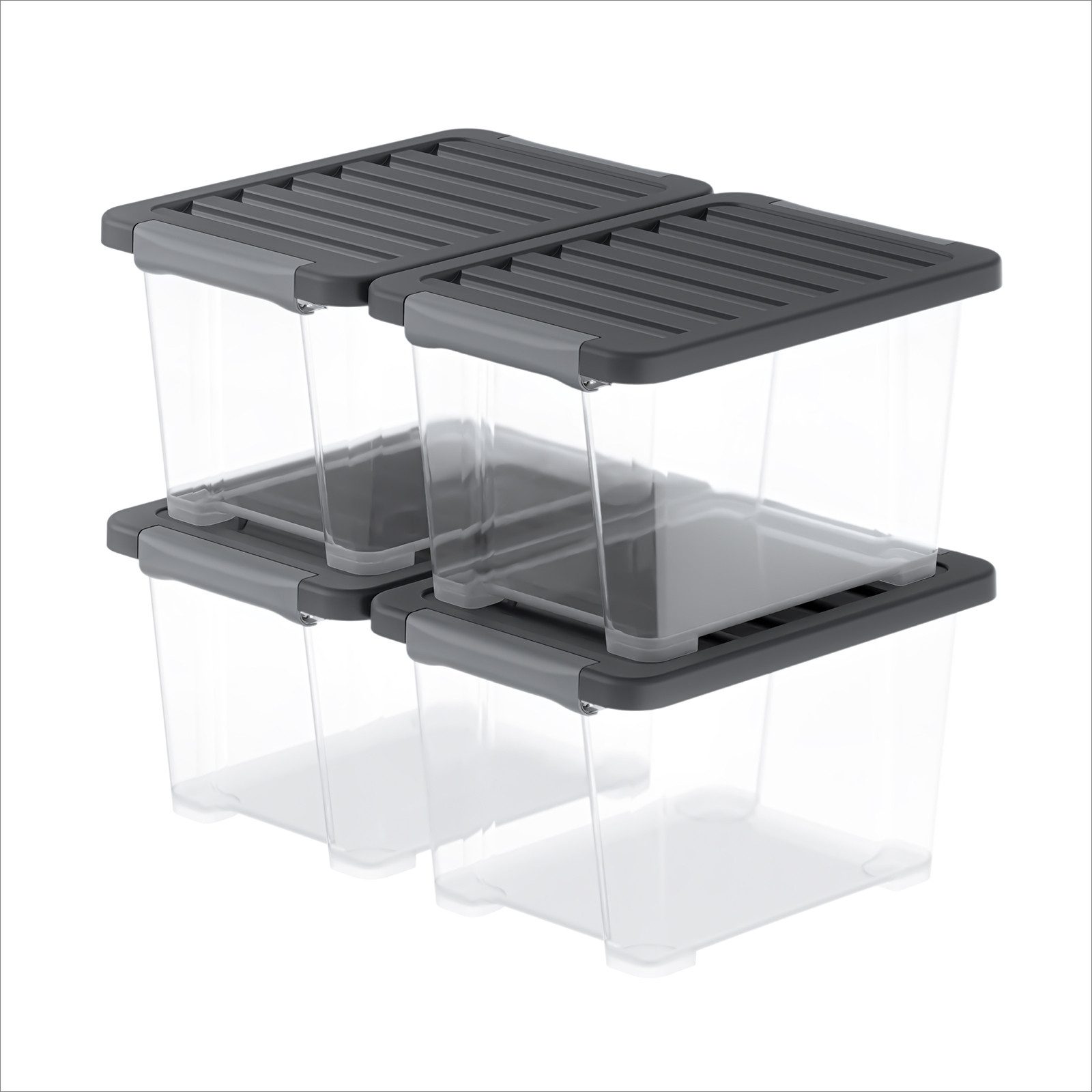 ROTHO Aufbewahrungsbox 4er-Set CORE PLUS 15 L stapelbare Box mit Deckel (Lagerboxen-Set, 4er-Set), Lagerbox ideal für Spielzeug, Vorräte und Haushaltsartikel