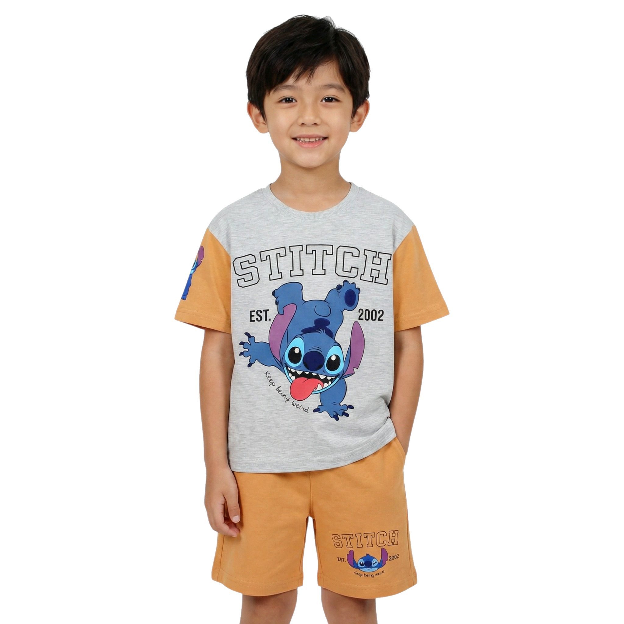 Lilo & Stitch Shirt & Shorts Lilo & Stitch Kinder Sommer-Set T-Shirt Shorts Blau Beige 3-8J (Set, Jungen Set Kurze Hose + T-Shirt Frühling + Sommer) Sommerset für Jungen Shorts kurze Hose + T-Shirt