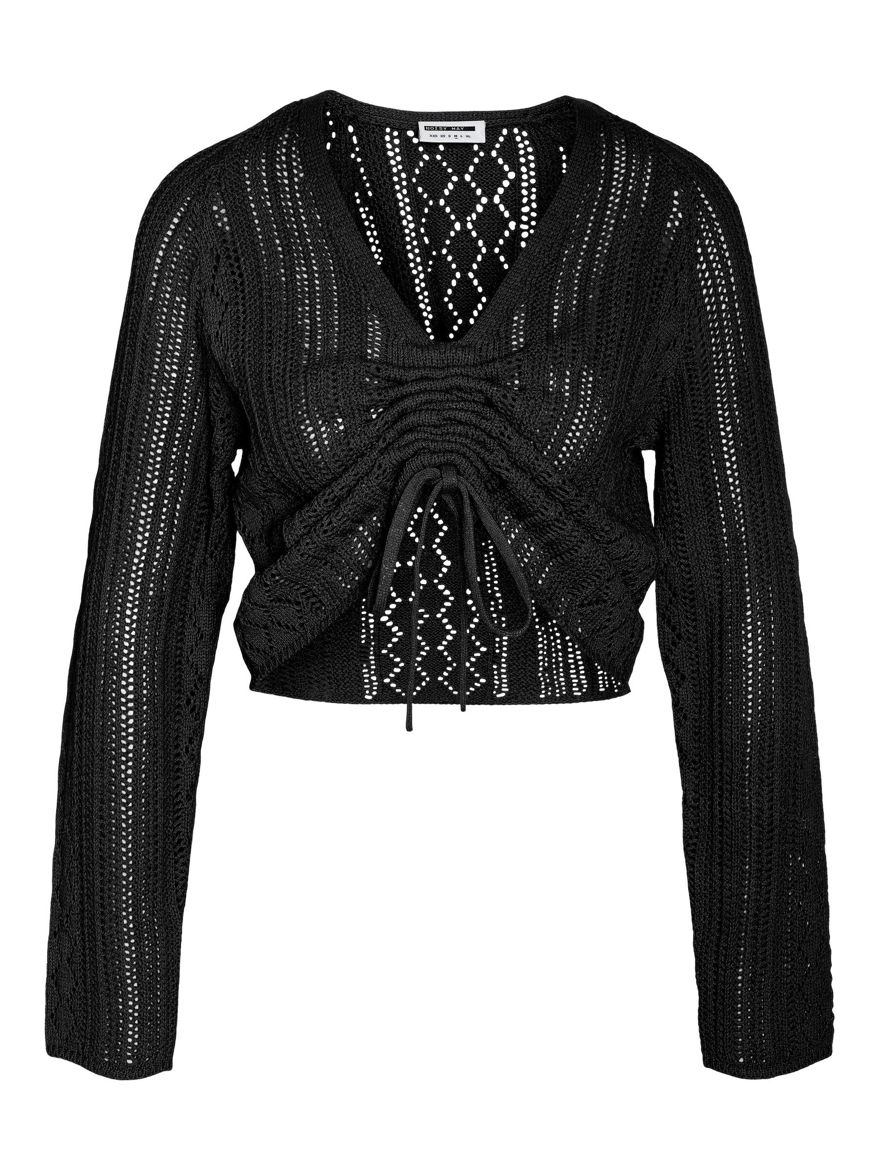 Noisy may Strickpullover Strickpullover mit V-Ausschnitt und gerafften Details 7599 in Schwarz