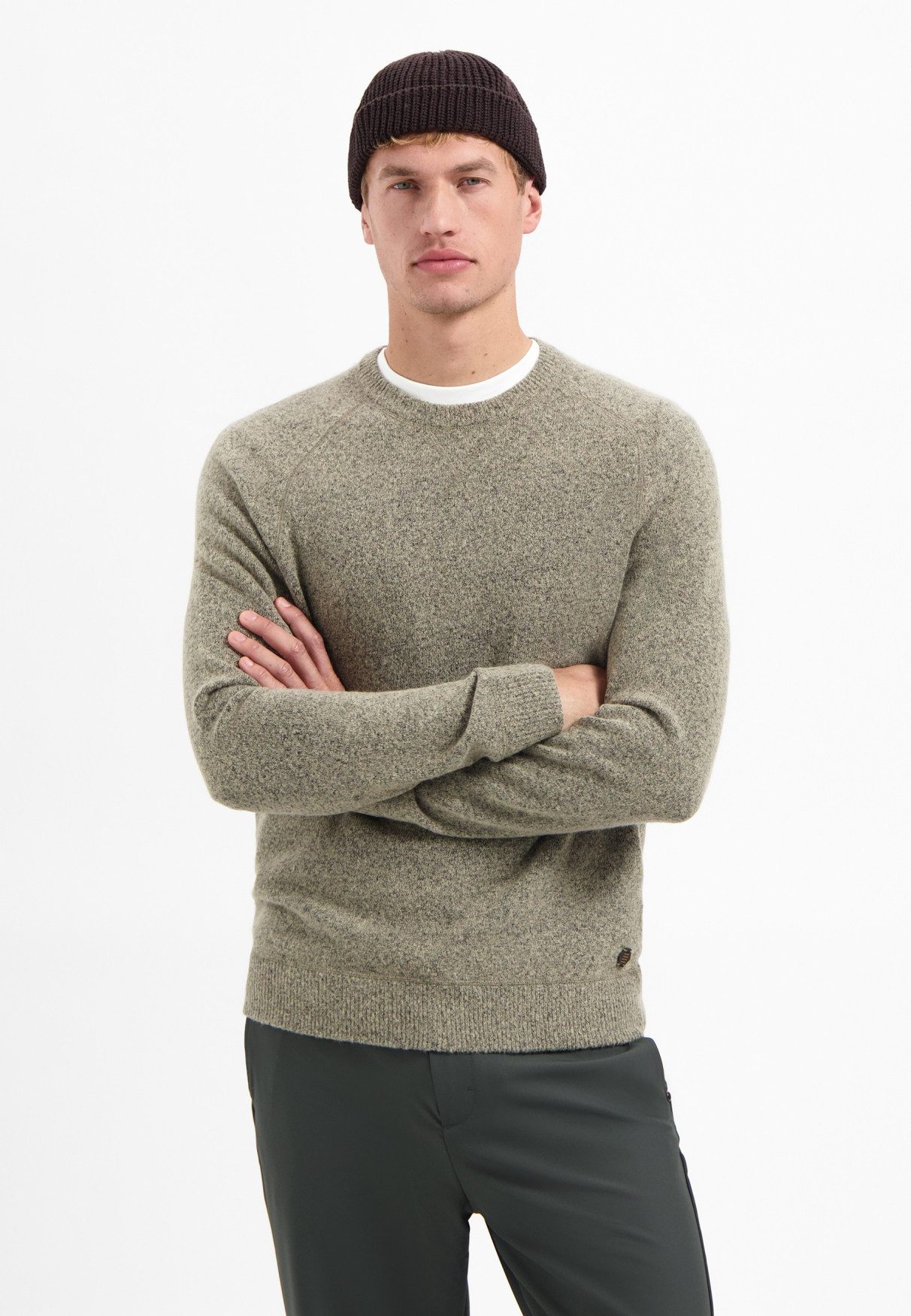 NO EXCESS V-Ausschnitt-Pullover No Excess Melierter Wollpullover