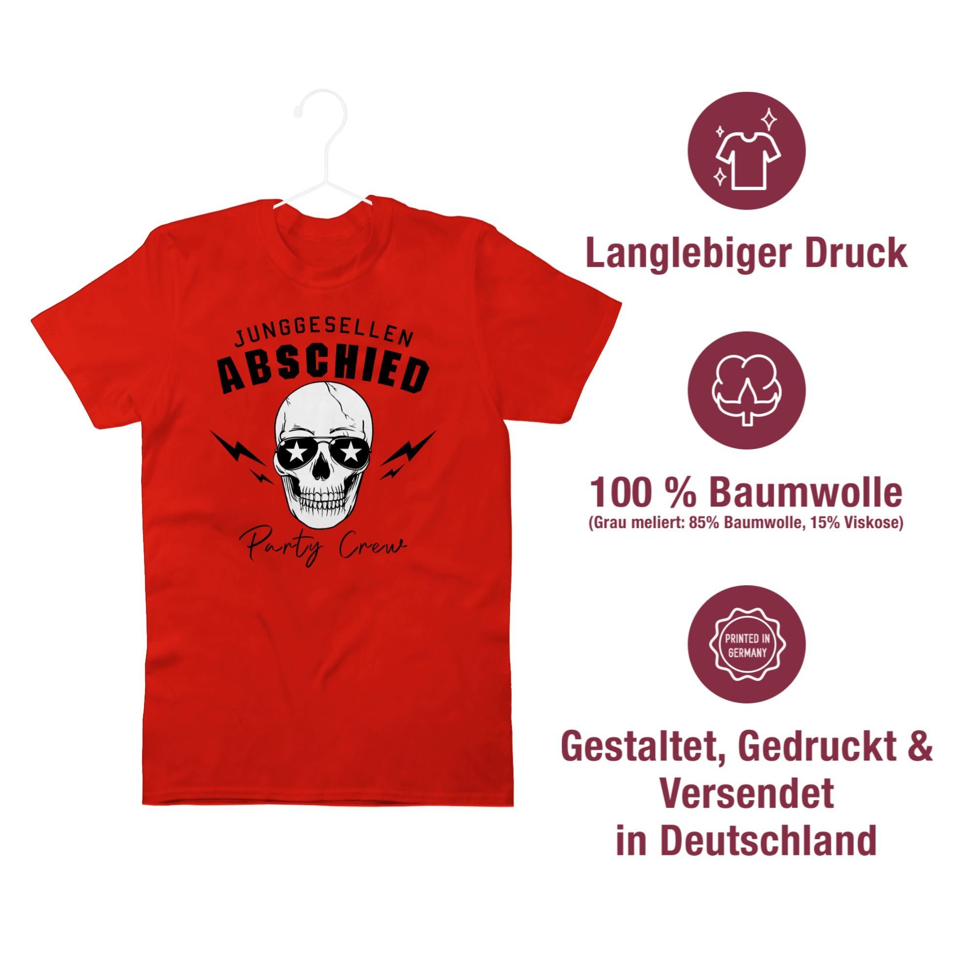 Team Party Totenkopf Groom Männer Rot T-Shirt 1 Bräutigam Crew JGA Shirtracer Team