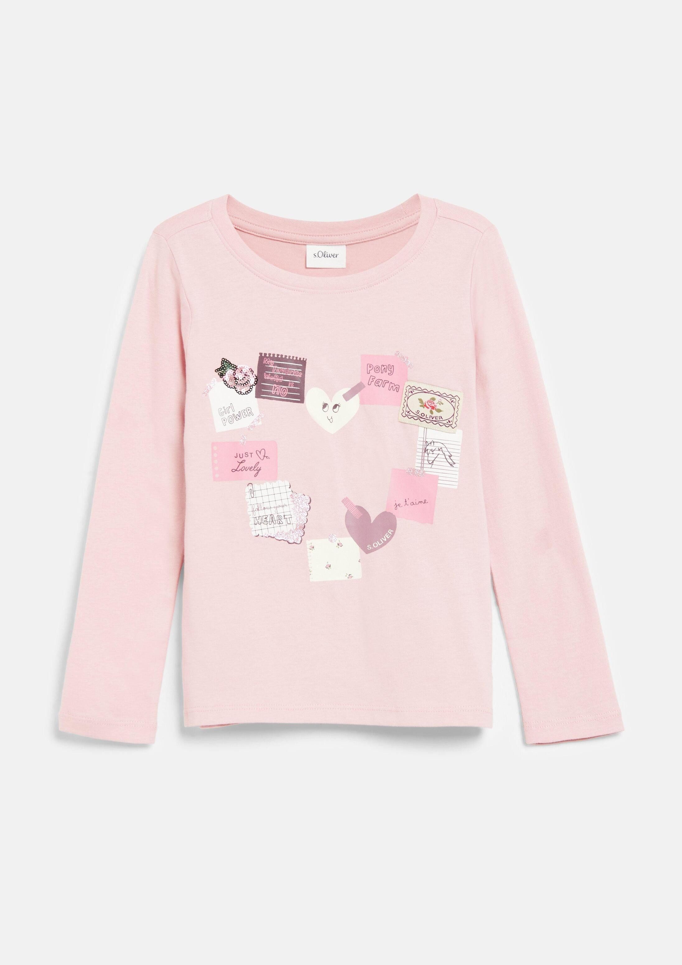 s.Oliver Langarmshirt T-Shirt T-Shirt mit Artwork und Pailletten-Detail