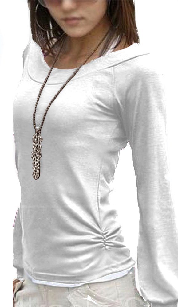 mit Fado Langarmshirt Mississhop Bluse eleganten Weiß Longshirt Ballonärmeln Tunika