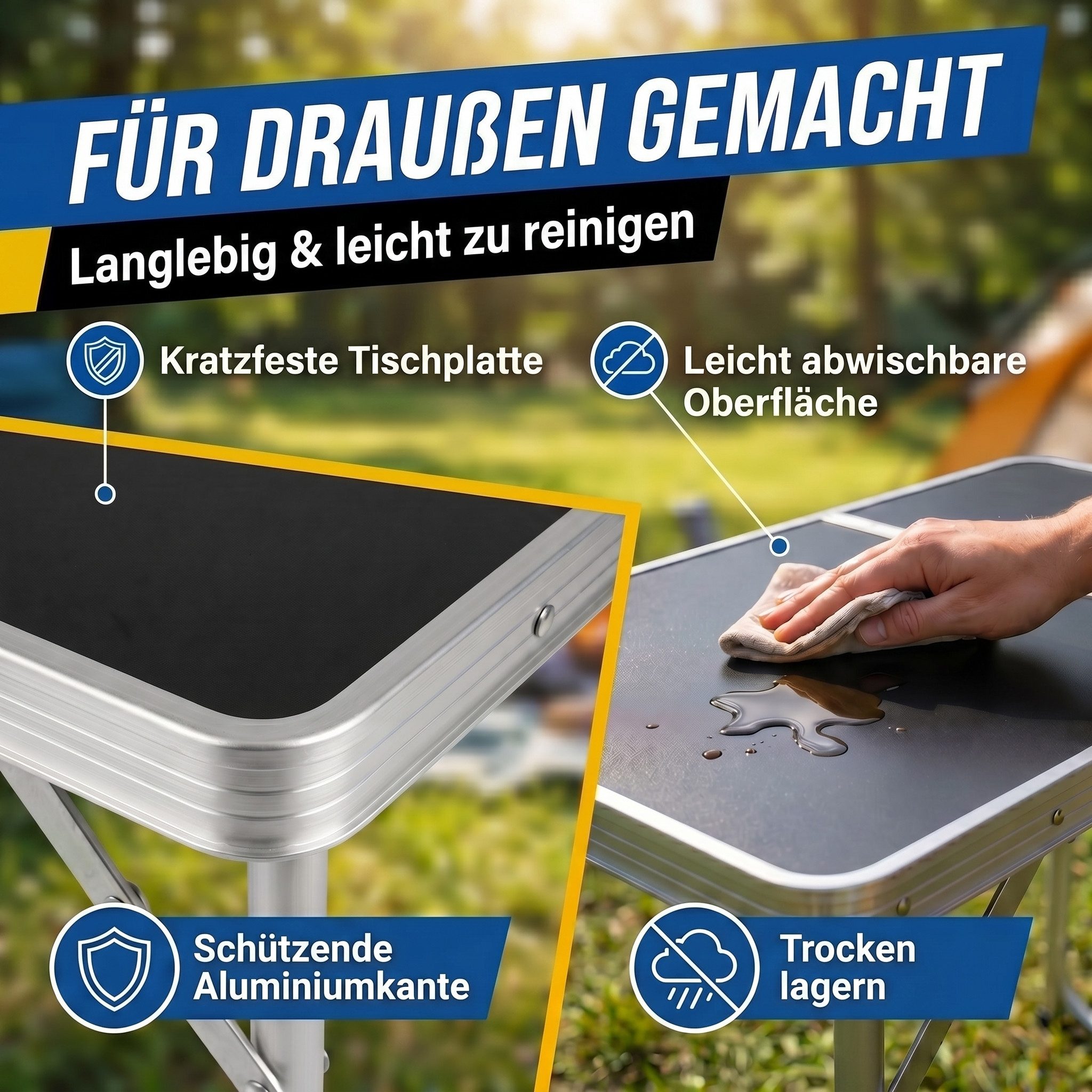 Goods+Gadgets Klapptisch Faltbarer Campingtisch – Multifunktionstisch für Outdoor & Garten (Markttisch Tapeziertisch), Klappbarer Multifunktionstisch – Bild 5 von 5