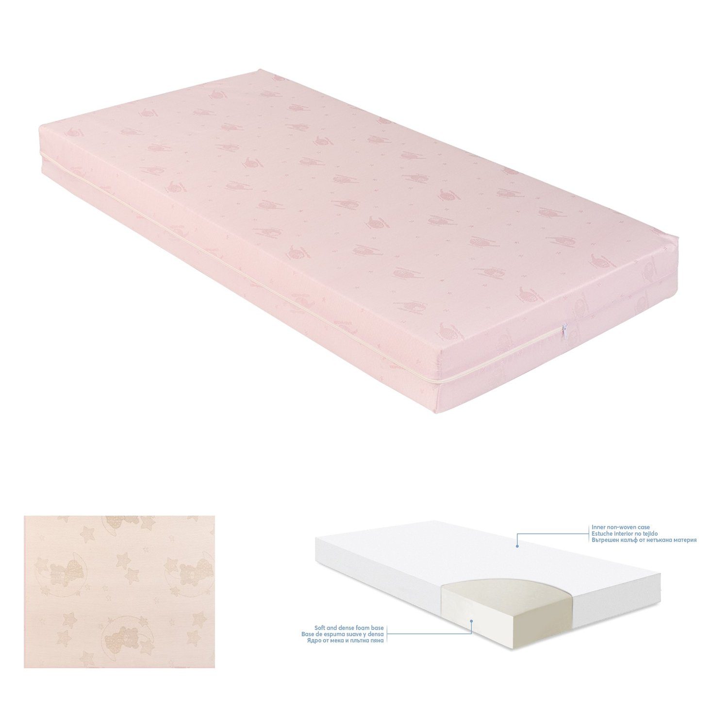 Kindermatratze Babybett Matratze Extra, Kikkaboo, 8 cm hoch, Comfort 120 x 60 x 8 cm, mit Reißverschluss rosa