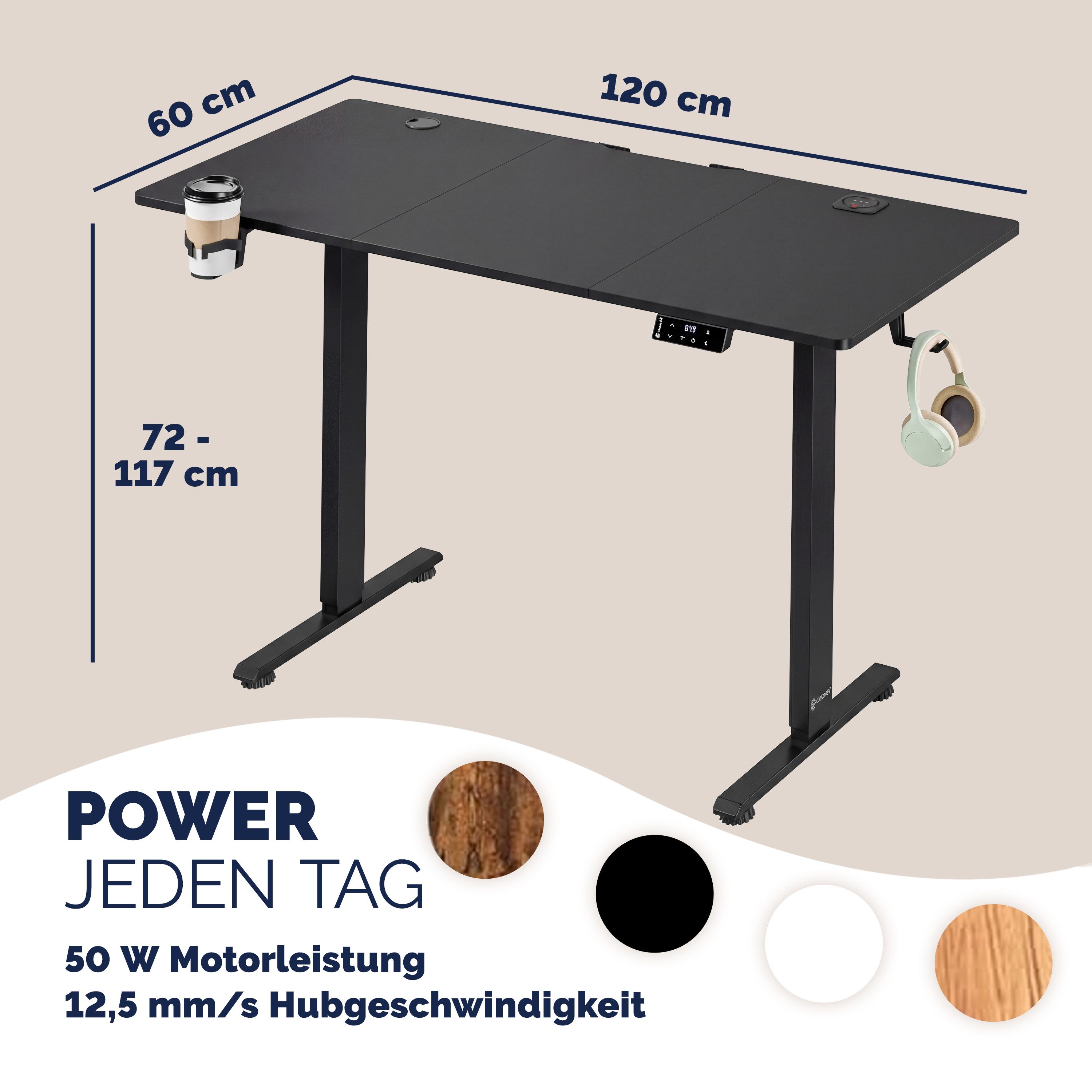 Casaria Schreibtisch Elektrisch höhenverstellbar Memory-Funktion Sitz-/Steherinnerung, Höhenverstellbar elektrisch mit Wireless Charger 120 / 140 / 160 cm