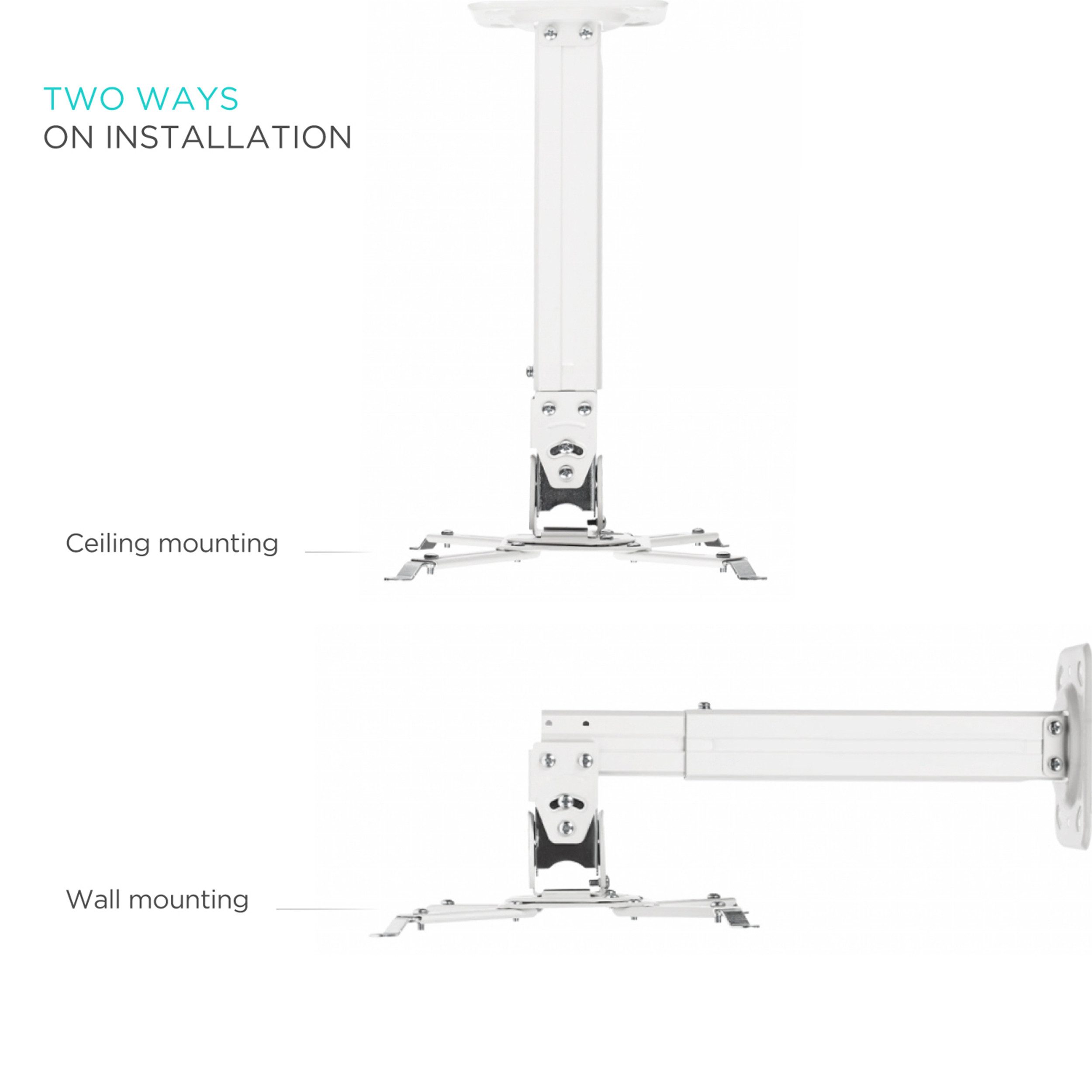 ONKRON Beamer-Deckenhalterung bis 10 kg, höhenverstellbar, K5A-W, (bis 34 Zoll, schwenkbar, neigbar, Wand und Decke, ausziehbar, Kabelmanagement)