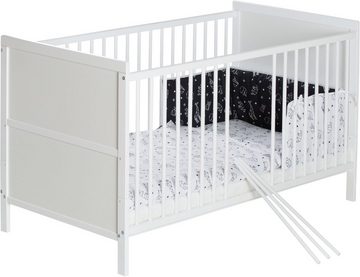 Schardt Babymöbel-Set Lenny, Origami Black, (Spar-Set, 2-St., Kinderbett, Wickelregal), Kinderbett mit textiler Ausstattung und Wickelregal mit Wickelauflage