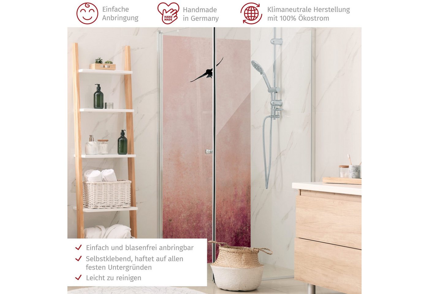 Thumbnail - Bilderdepot24 Badrückwand Aquarell rot Duschrückwand ohne Bohren Dusche Natur, (1-tlg., Hart-Folie Premium matt 0,61 mm)...