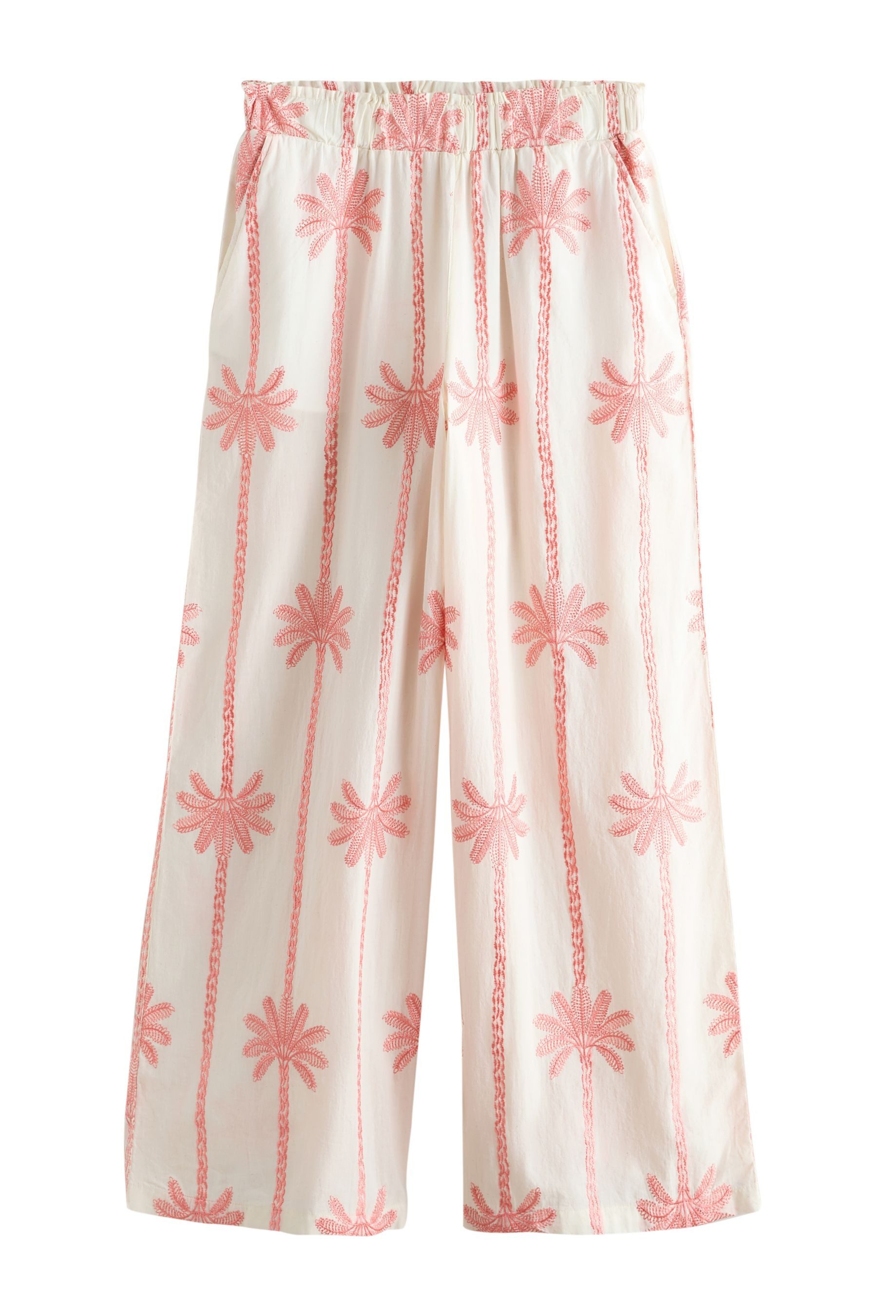Palazzohose Hose mit Stickerei und weitem Bein, Palmen