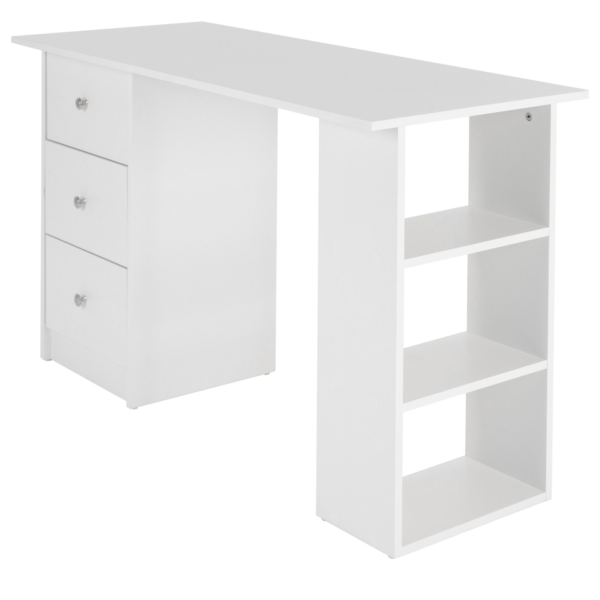 ML-DESIGN Schreibtisch Bürotisch mit 3 Schubladen, 3 Regale und Tastaturauszug Computertisch, Homeoffice Büromöbel Arbeitstisch Laptoptisch PC Tisch viel Stauraum