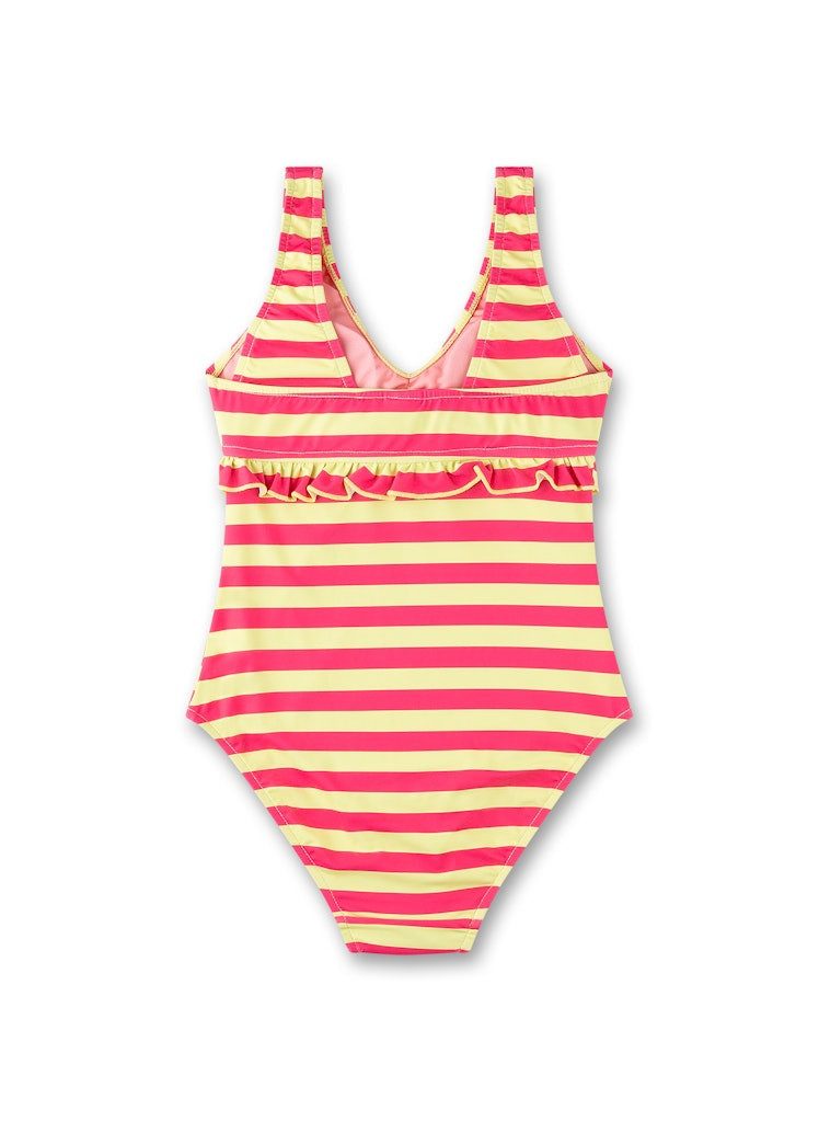 Sanetta Badeanzug Mädchen Badeanzug gestreift mit Volant Neon Pink Gelb