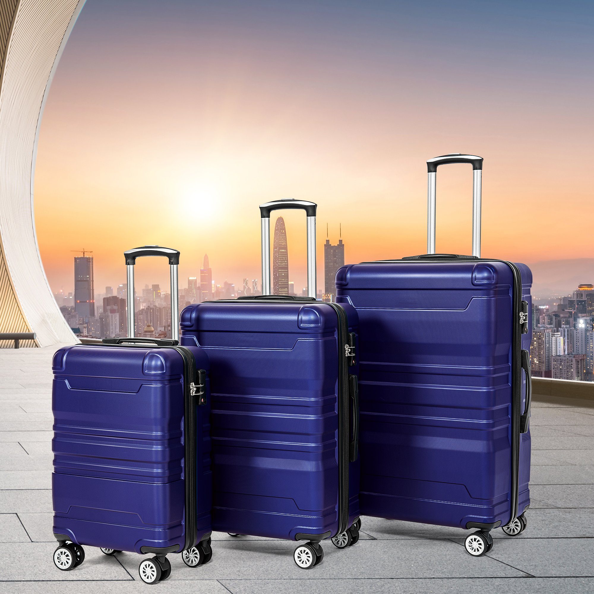 Odikalo Handgepäckkoffer Handgepäck m. TSA-Schloss & Universalrad,Erweiterbar,3 Set,vieleFarbe blau