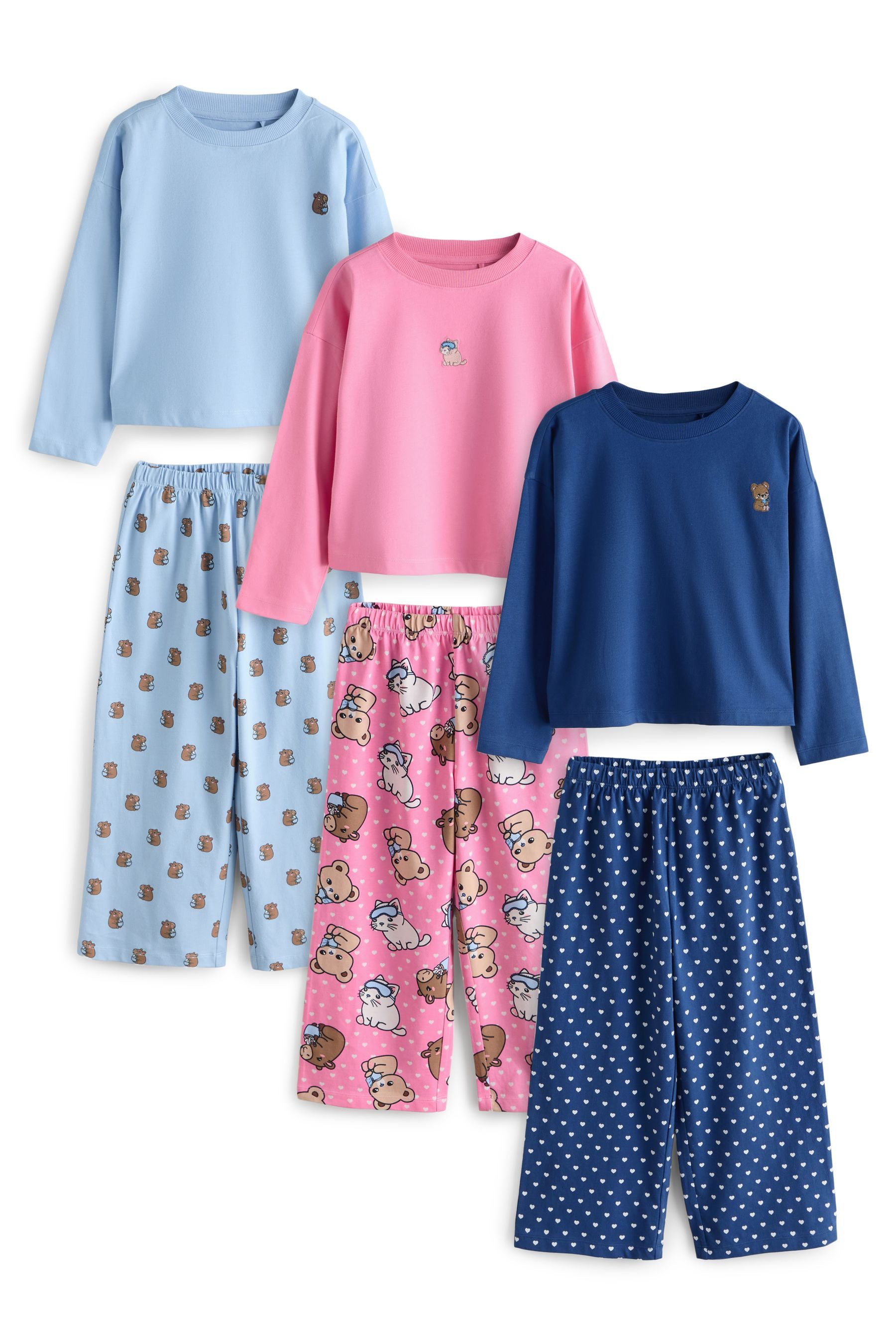 Next Pyjama Schlafanzüge mit weitem Bein und Print, 3er-Pack (6 tlg)