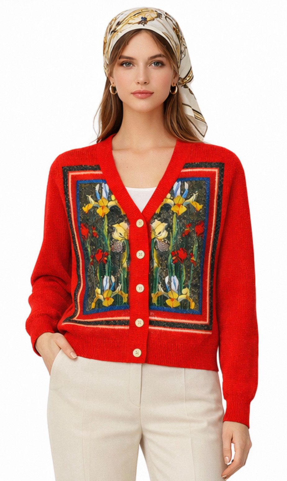 CLASS ROBERTO CAVALLI Cardigan Damen Strickjacke Sequin Embellished Jacke Floral Cardigan Paillettenverzierung