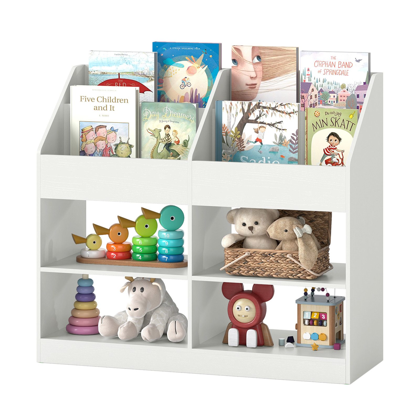 COSTWAY Kinderregal, Kinder Bücherregal mit 4 Regalen & 4 offenen Fächern