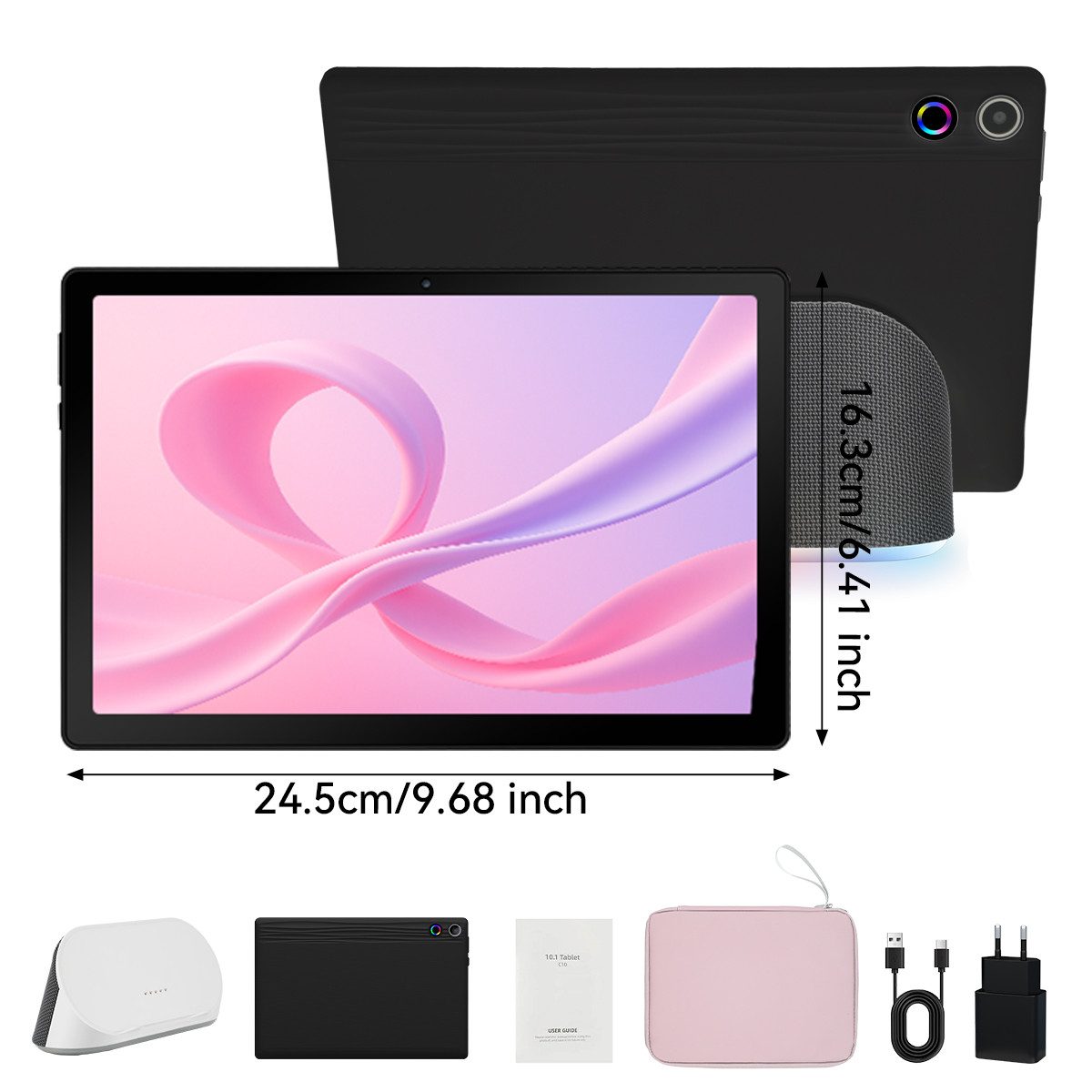 Happybe 10 Zoll Octa Core 14+64 GB ROM Lautsprecher-Dock HD Display WiFi6 Tablet (10", 64 GB, Android, WiFi6, BT 5.0)