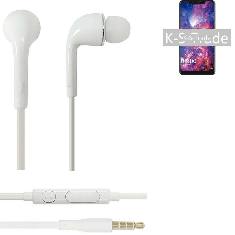 K-S-Trade für Sony Xperia 10 In-Ear-Kopfhörer Mikrofon 3,5mm) Headset mit u Lautstärkeregler weiß Plus (Kopfhörer