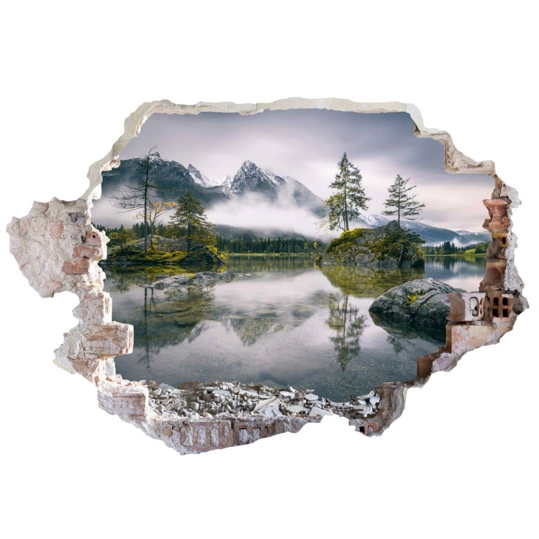 K&L Wandtattoo Wandtattoo Nebel, Wall 3D Wandbild Wandsticker Hintersee selbstklebend Mauerdurchbruch Art Aufkleber Gebirge Bergsee