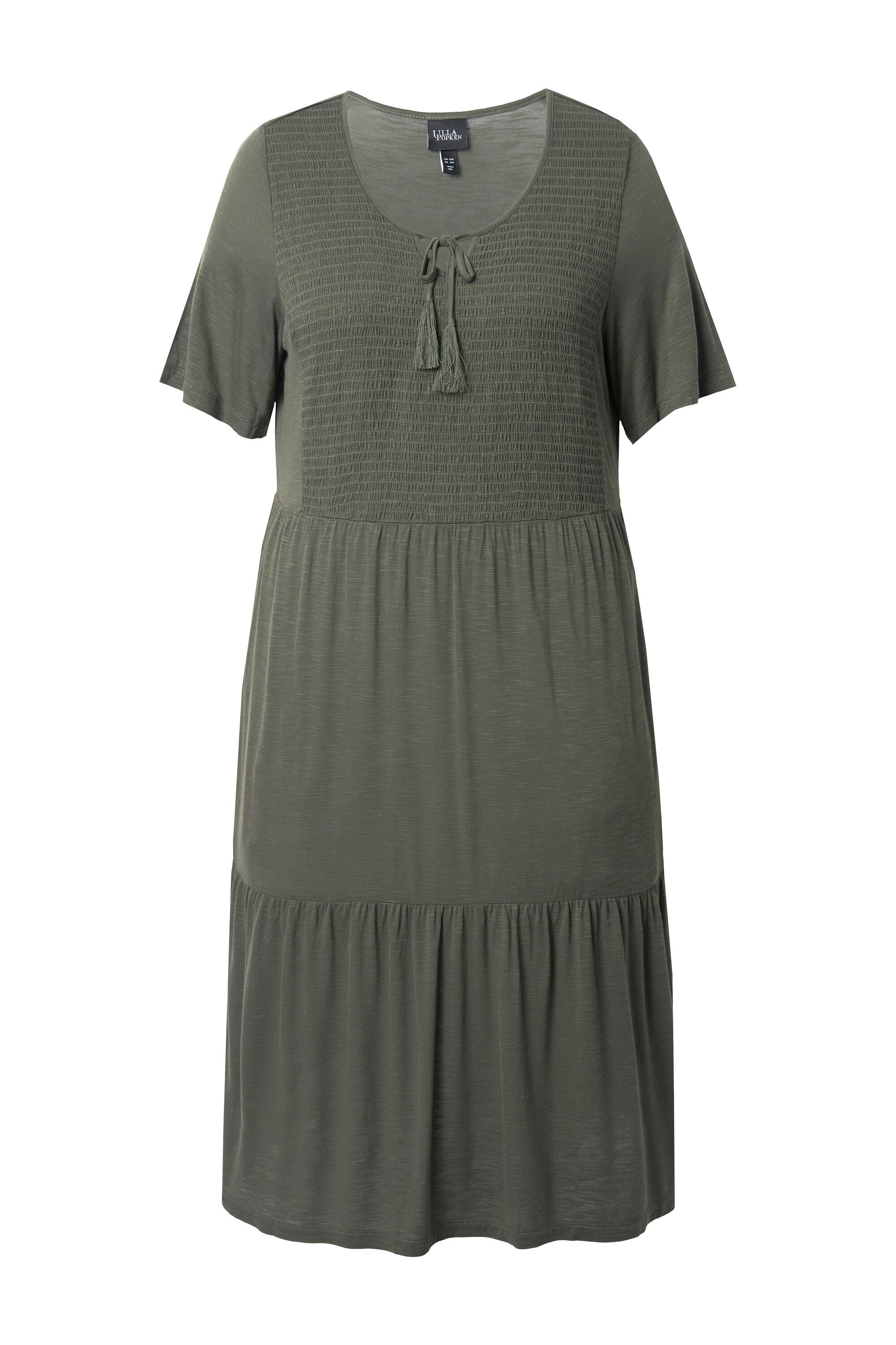 Ulla Popken Jerseykleid Jerseykleid Smokeinsatz Rundhals günstig online kaufen