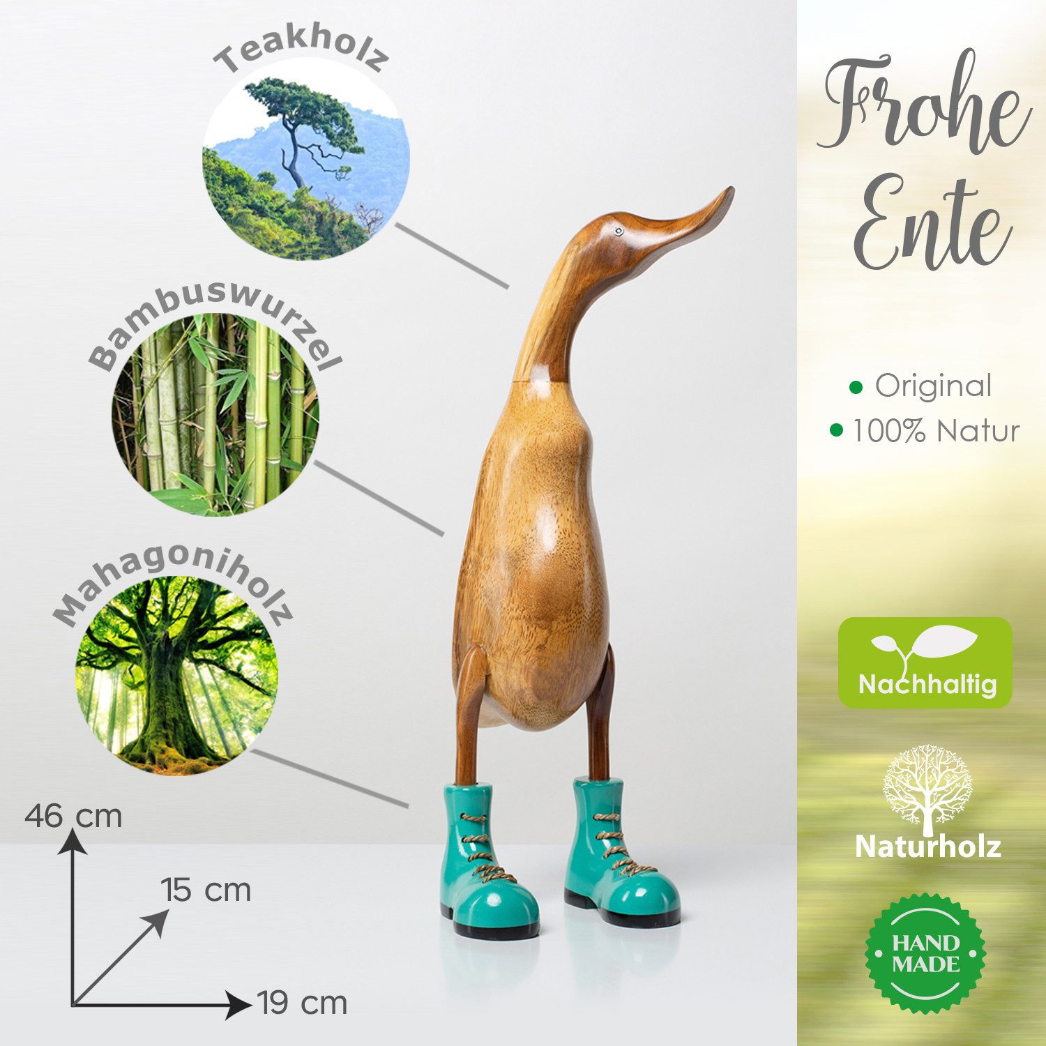Rikmani Dekofigur Holzfigur Ente Stiefel - günstig online kaufen