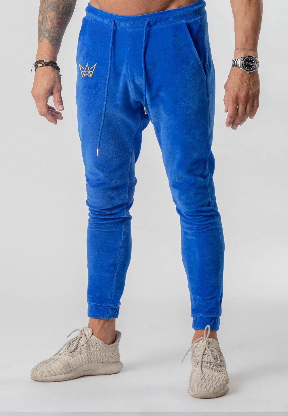 Sweatpants Herren AMIGOS TRES Velours-Pants, Homewear Weiche Blau