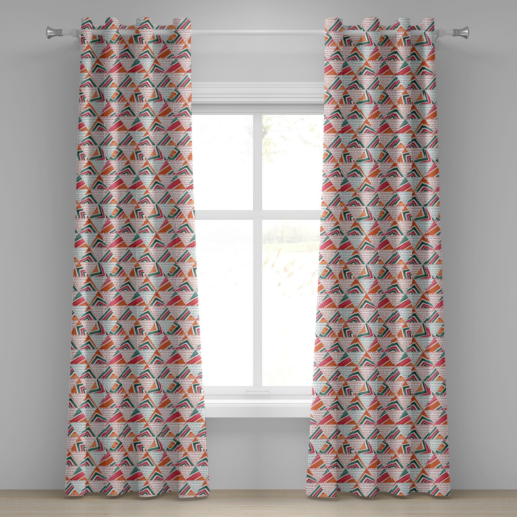 Gardine Dekorative 2-Panel-Fenstervorhänge für Schlafzimmer Wohnzimmer, Abakuhaus, Stammes Aquarell Triangles