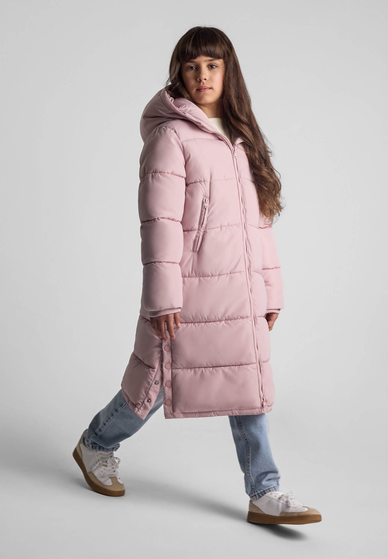 MINOTI Winterjacke Lange Winterjacke mit Kapuze, Reißverschluss und Druckknöpfen (2y-14y)