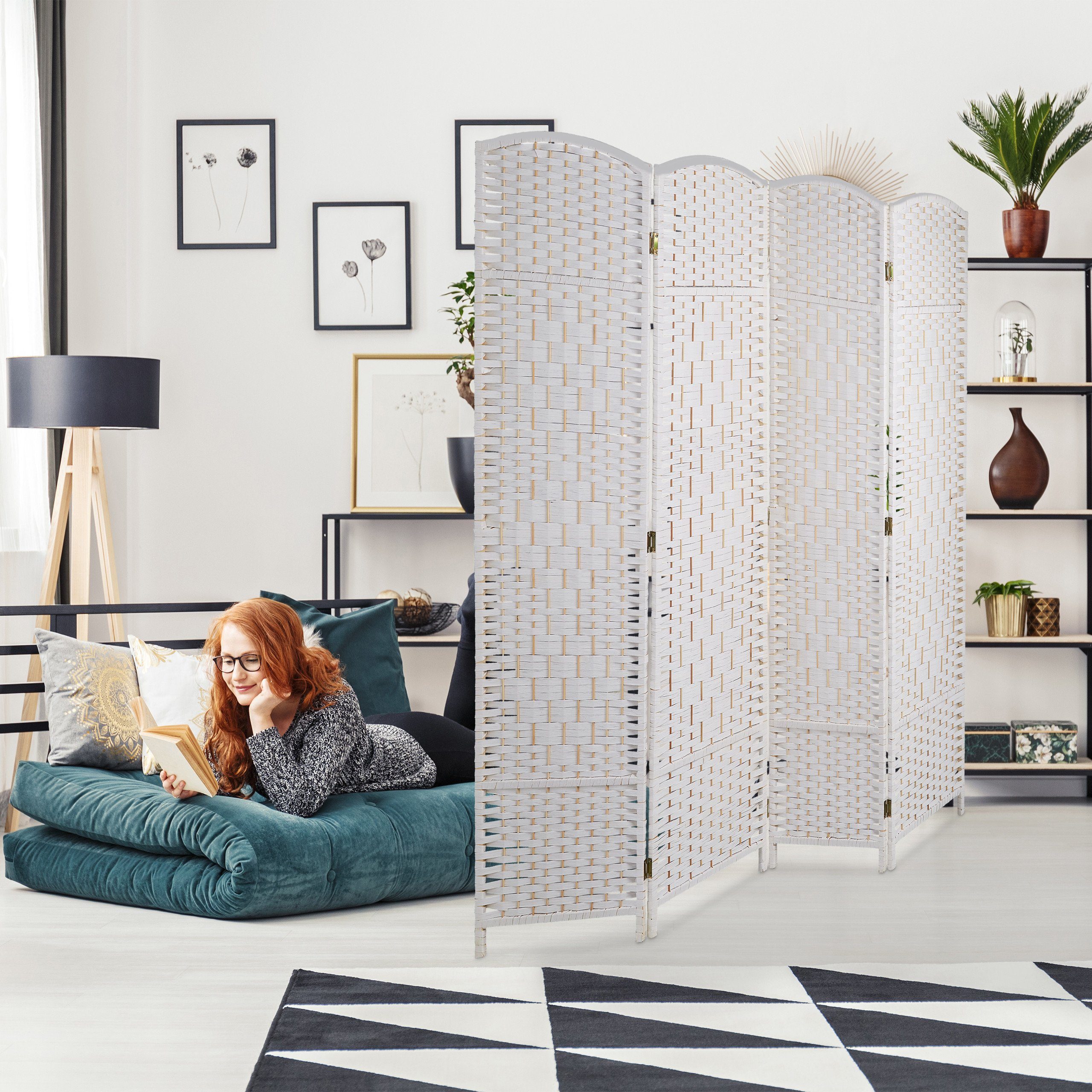 relaxdays Paravent Raumteiler 4 teilig, Weiß günstig online kaufen